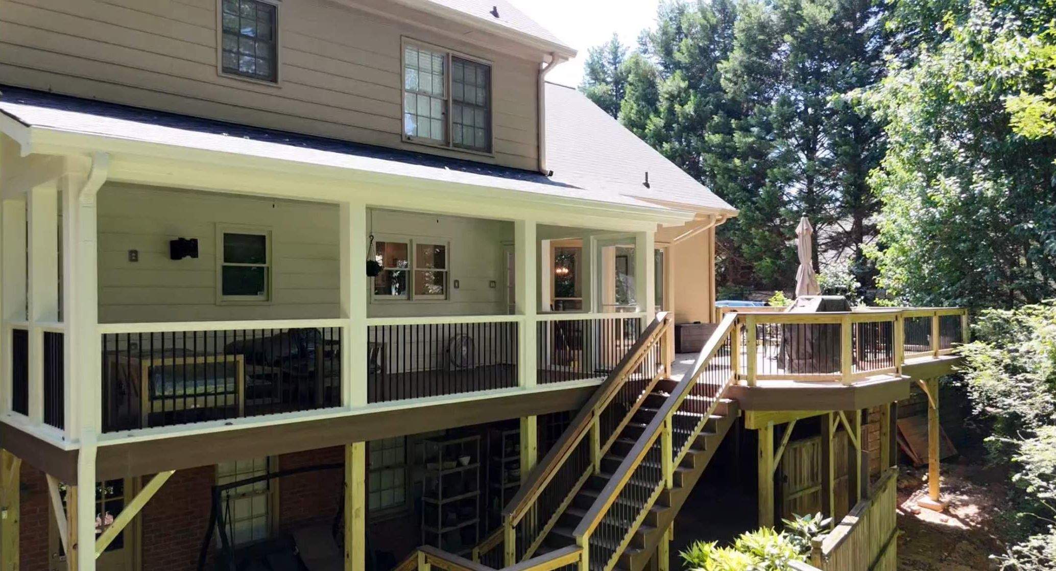 Deckorators Voyage Deck and Shed Style Covered Porch Build with Drink Rail by Nelson Exteriors