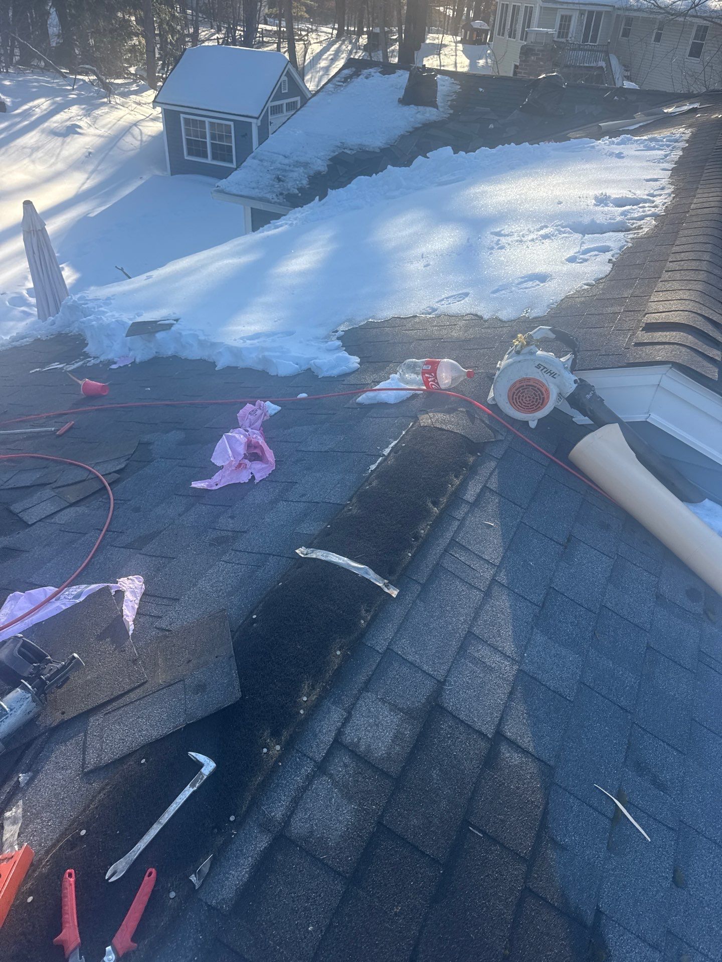 Ridge Cap Replacement & Black Metal Valley Installation in Chelmsford, MA by Mighty Dog Roofing of Greater Middlesex County