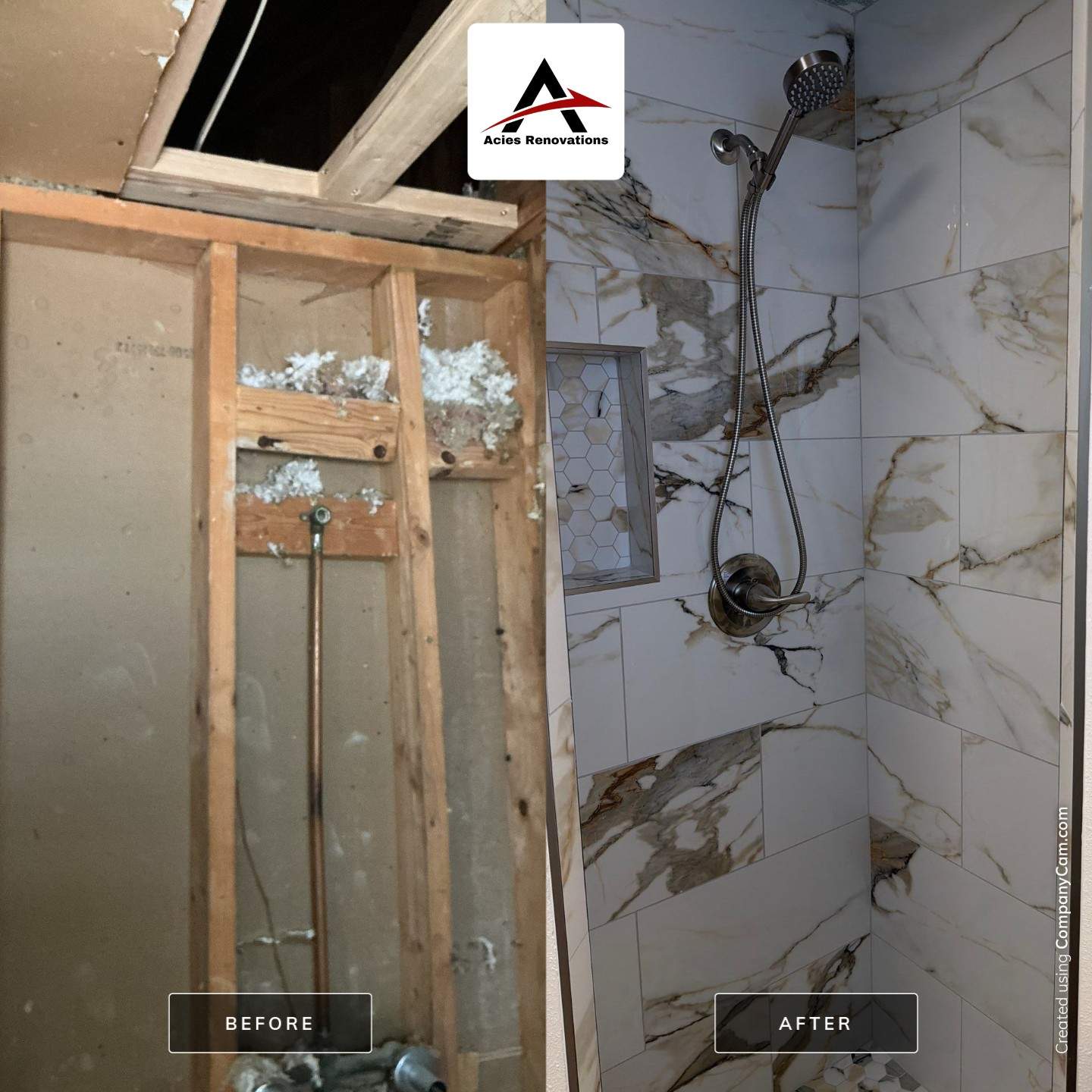 Modern Bathroom Remodel Featuring Marble Tile in Ormond Beach by Acies Renovations