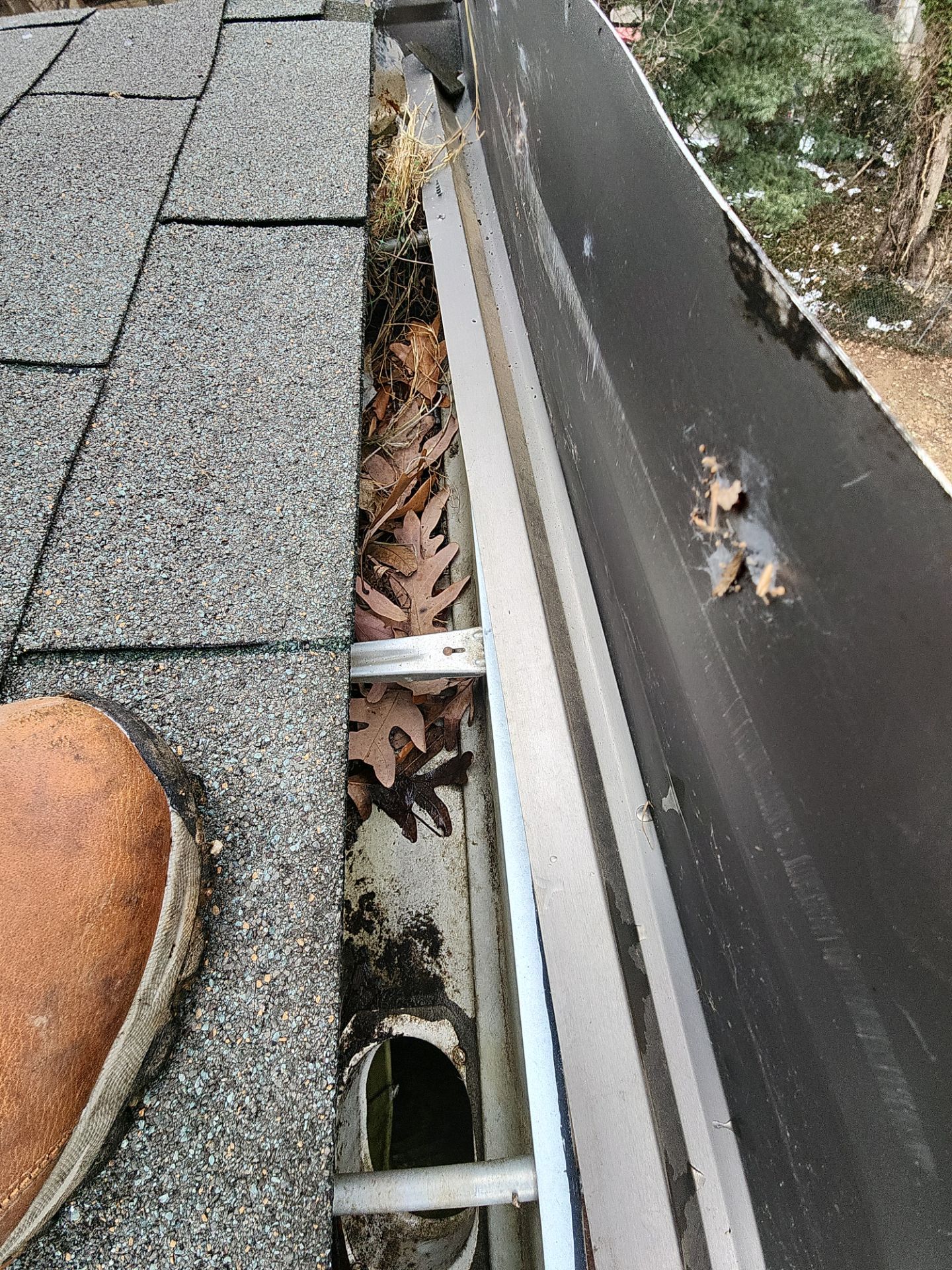 Church building roof & gutter cleaning before photo.