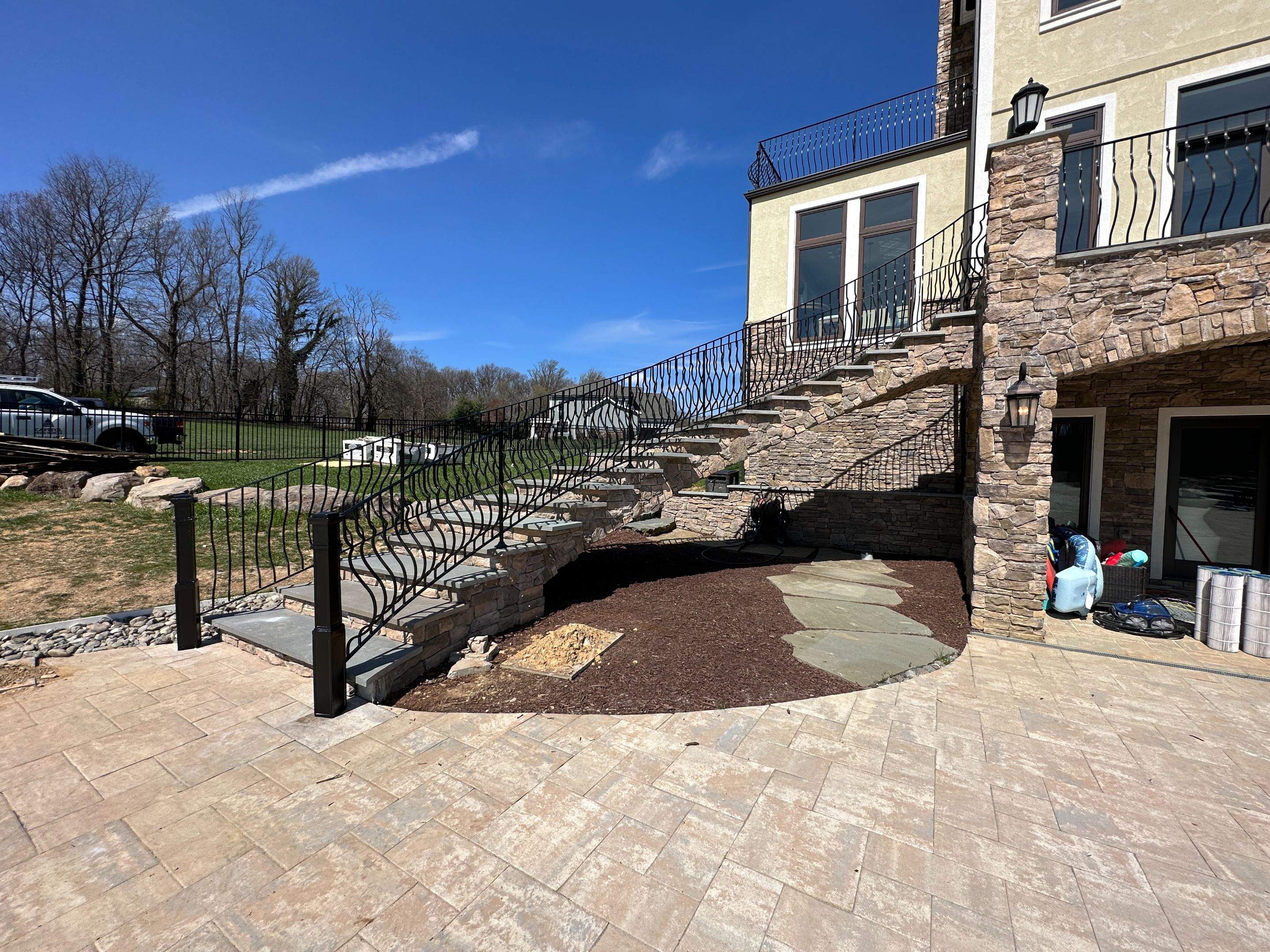 Ornamental Exterior Stair Railings – Custom Slate Surface Mount – Ijamsville, MD by Capitol Iron Works