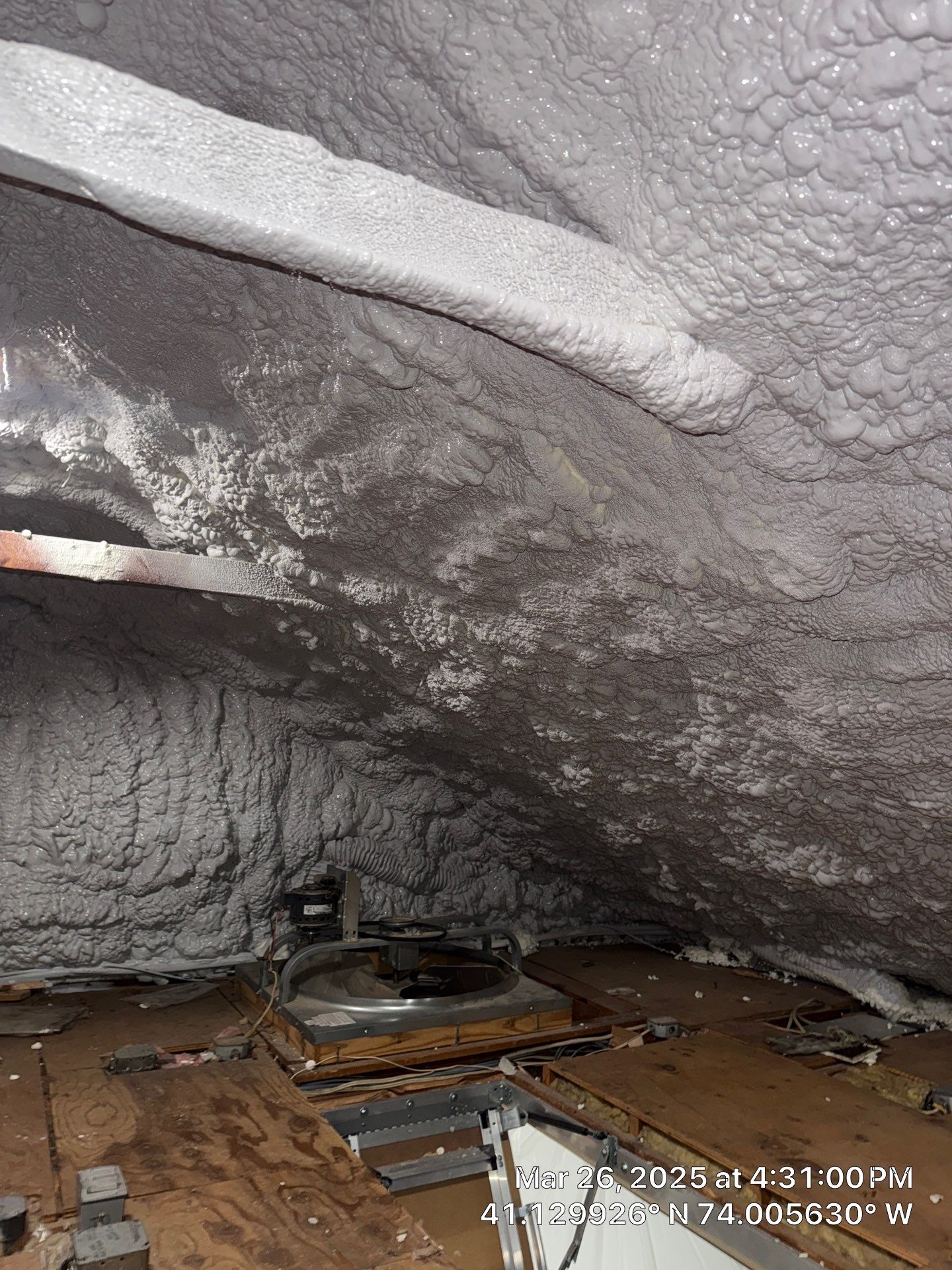Attic Insulation using open cell spray foam and closed cell rim joist by NYS Foam & Energy
