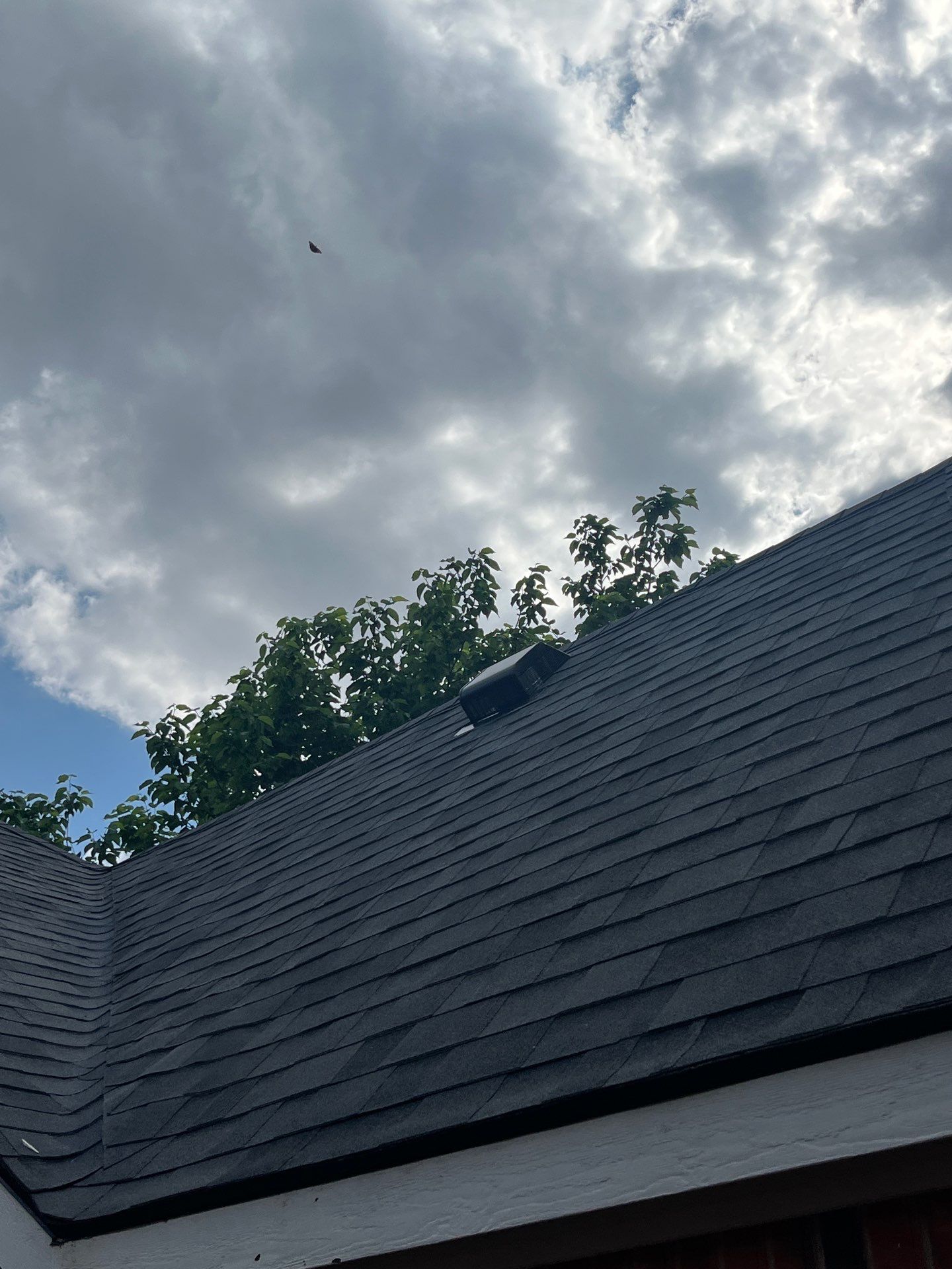 Red brick with Malarkey Midnight Black  by Tejas Roofworks + Restoration