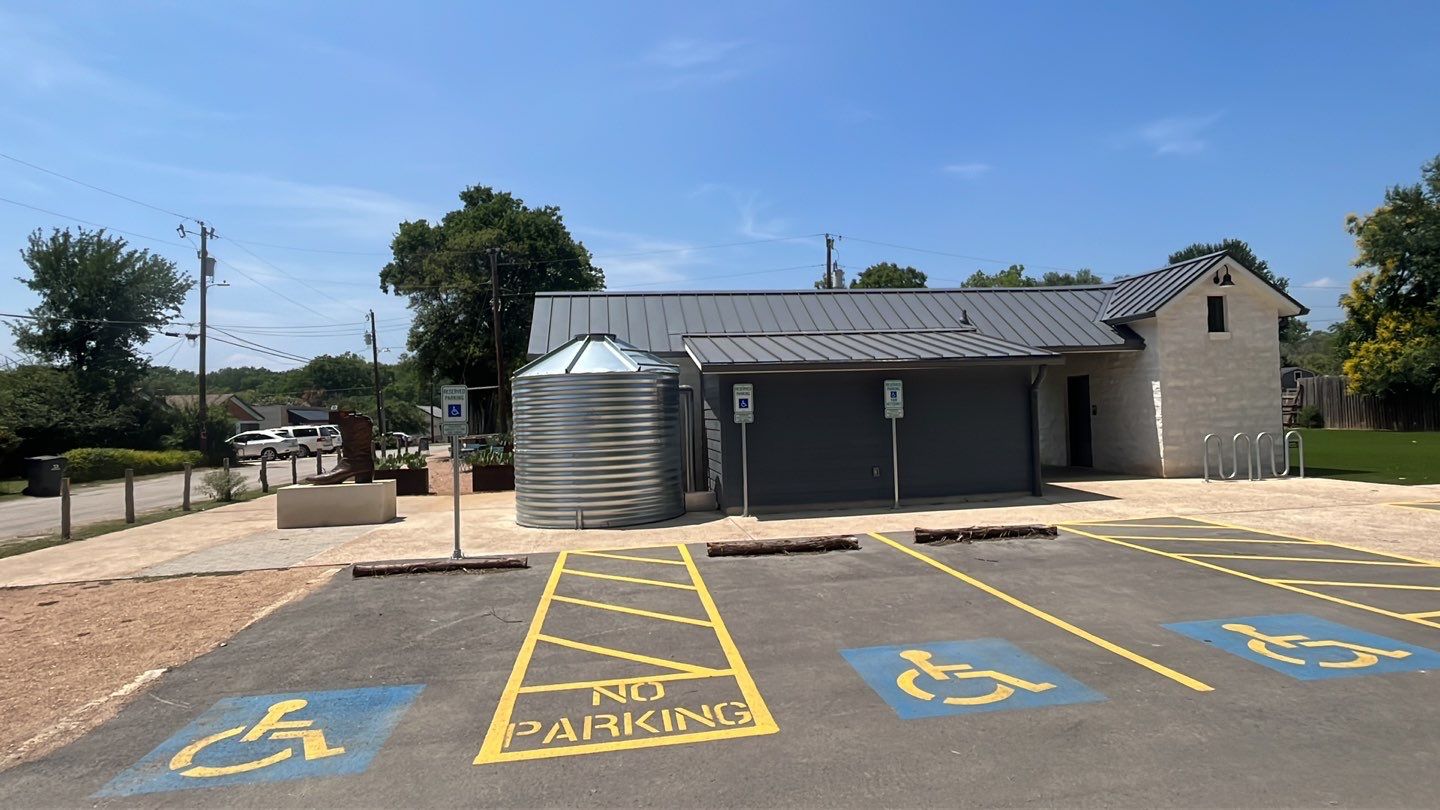 5000 gallon Wimberley Community Welcome Center using Meridian 5000 gallon, 30 degree pitched roof, silo style by Hill Country Rain Water