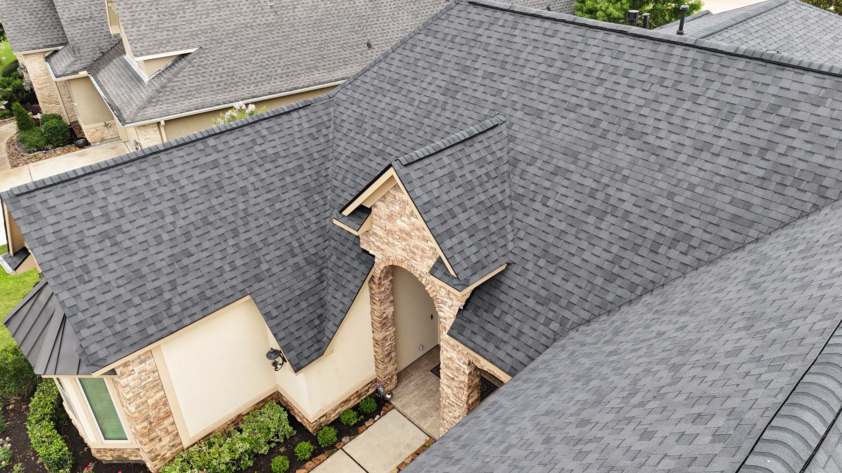 Residential Roofing Installation using Certainteed Landmark after last year's tornado in Cypress by Core Four Roofing