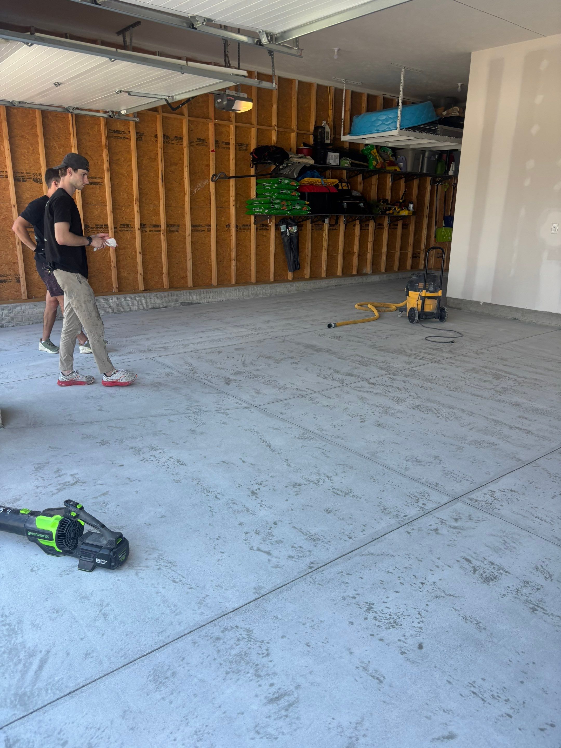 Three-Stall Garage Epoxy Floor Coating Installation in Lincoln by Goat Coatings