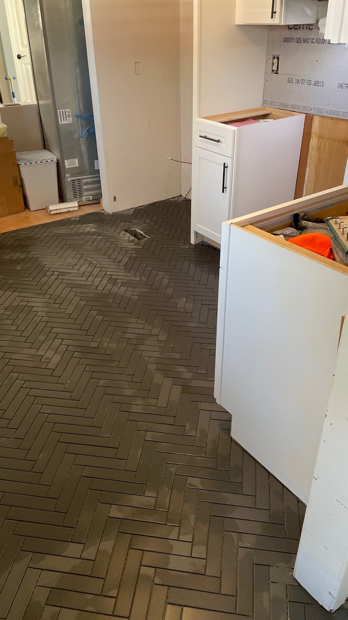 Kitchen Backsplash and Herringbone Tile Floor Remodel by Footprints Floors of Coastal Carolina