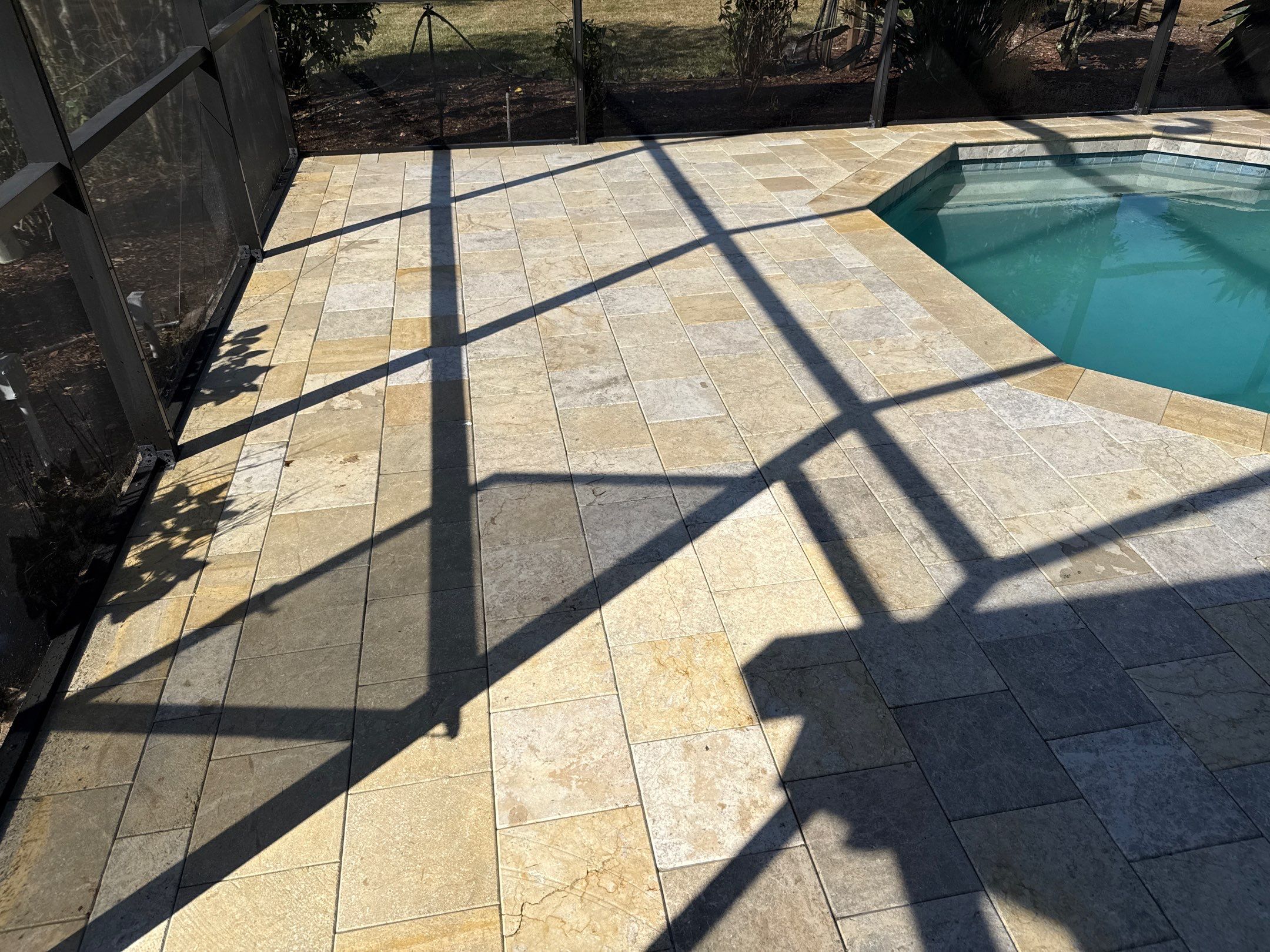 Paver Pool Deck & Screen Enclosure Cleaning | River Wilderness, Parrish FL by Sunshine AquaWash