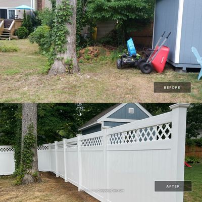 Vinyl privacy fence with Lattice top, White 