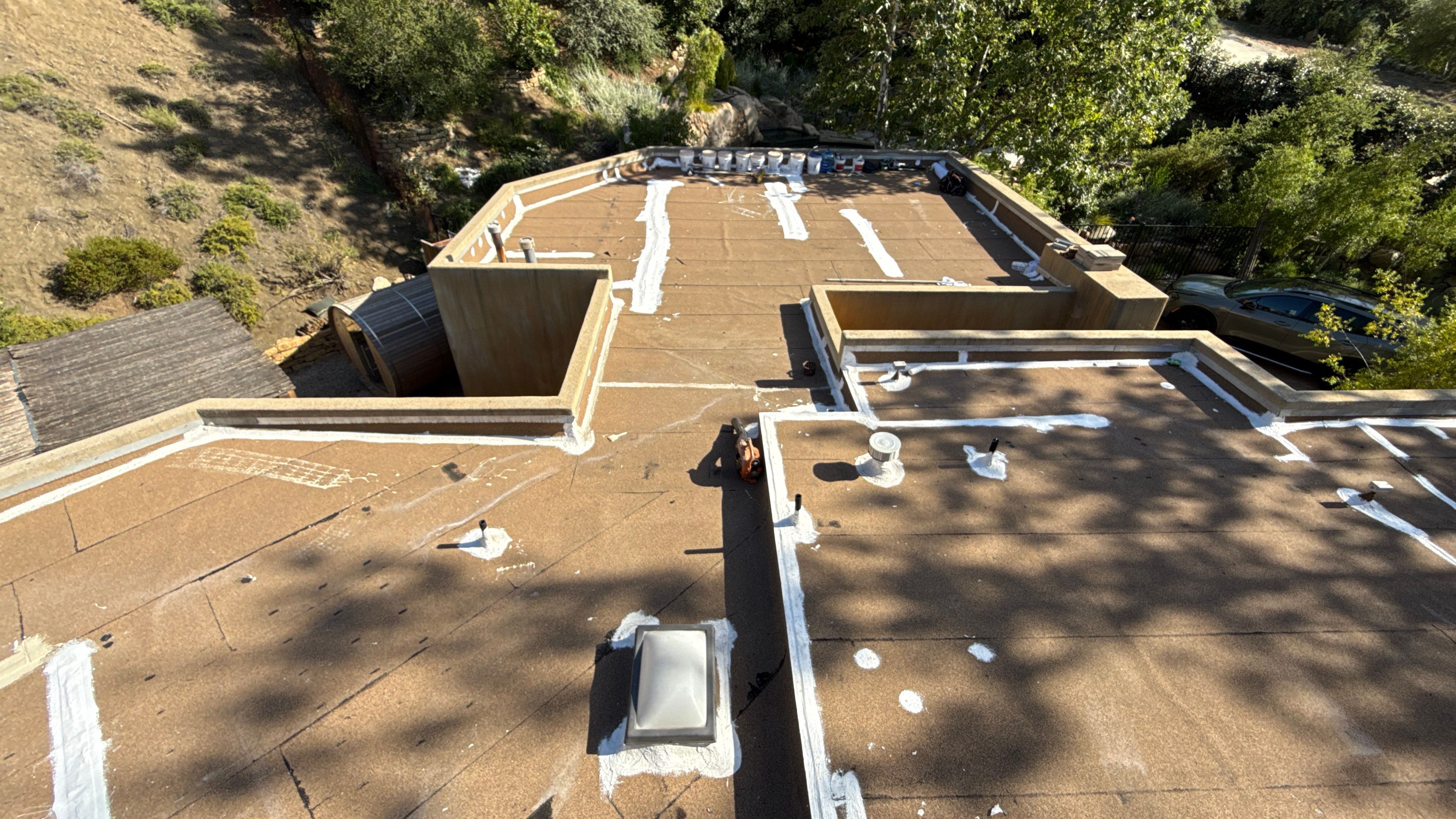 Tan Silicone Applied to a Stunning Residential Property in Calabasas by Hull Brothers Roofing