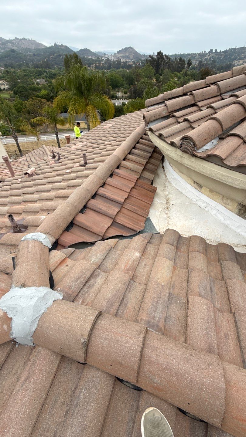 Terracotta Tile Roof Repair and Ridge Cap Sealing in Escondido by Reliable Roofing San Diego Inc.