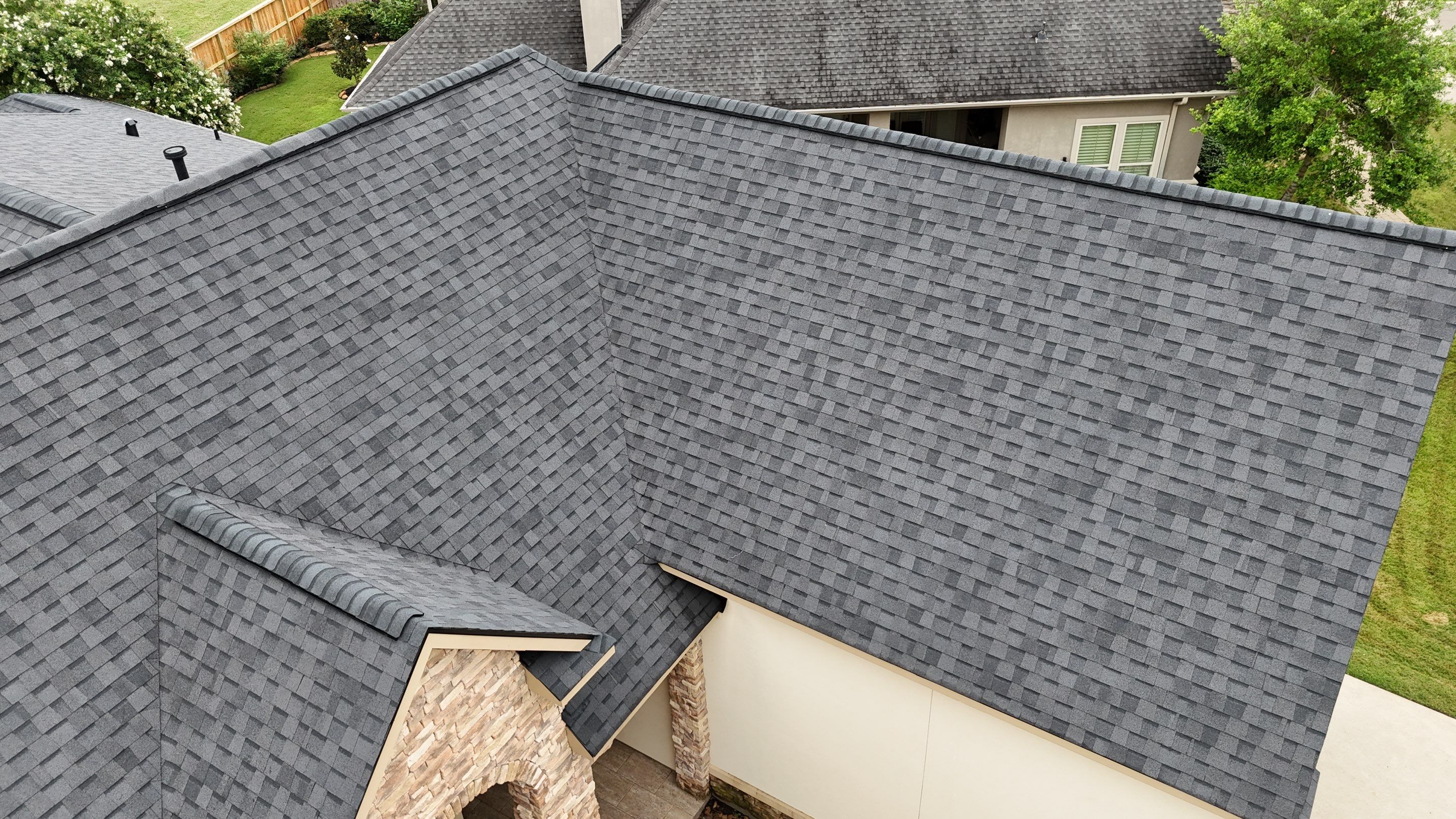 Residential Roofing Installation using Certainteed Landmark after last year's tornado in Cypress by Core Four Roofing