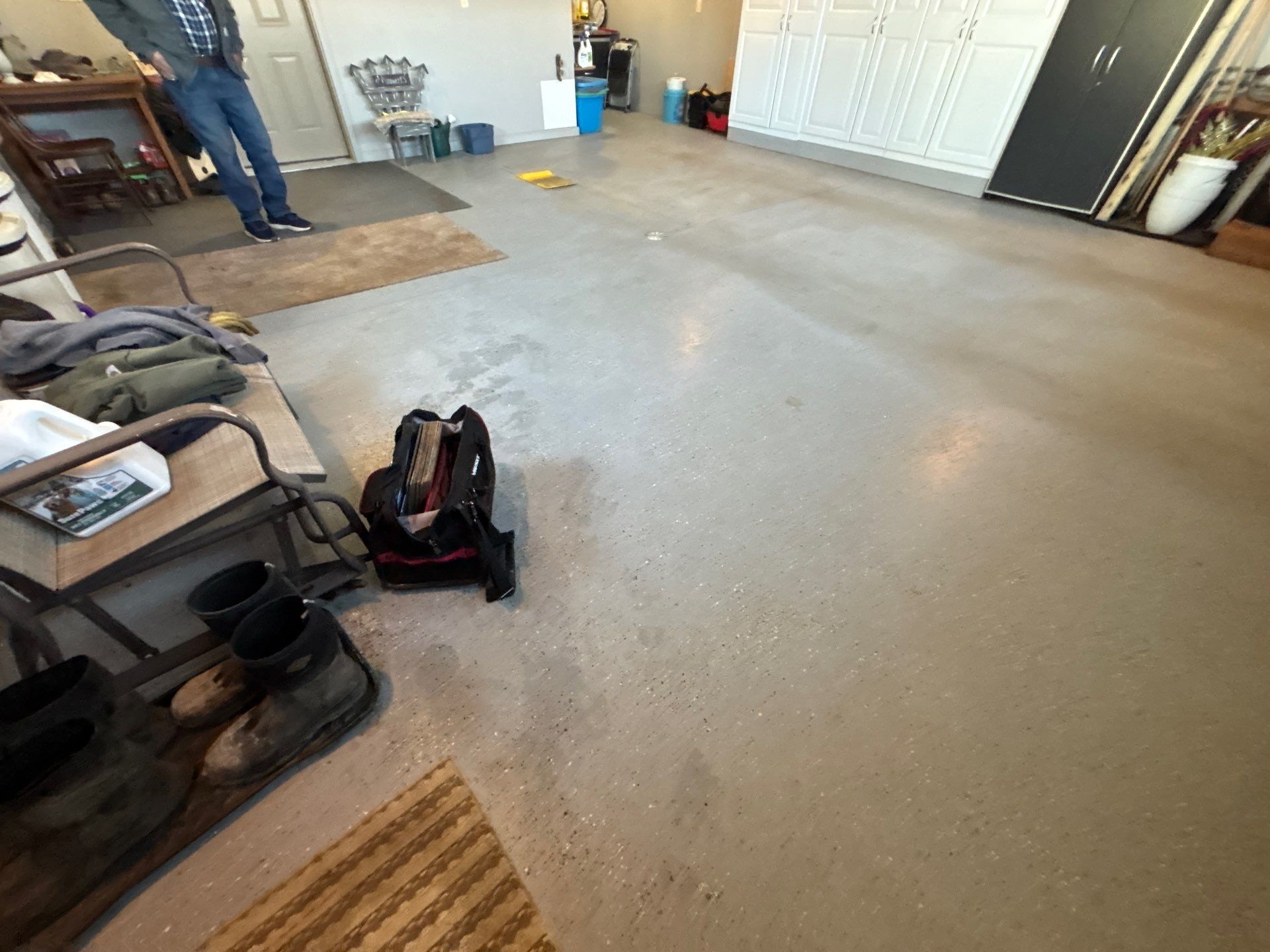 Multi-Colored Speckled Epoxy Concrete Coating for Residential Garage by Select Painting, Coatings & Garage Cabinets