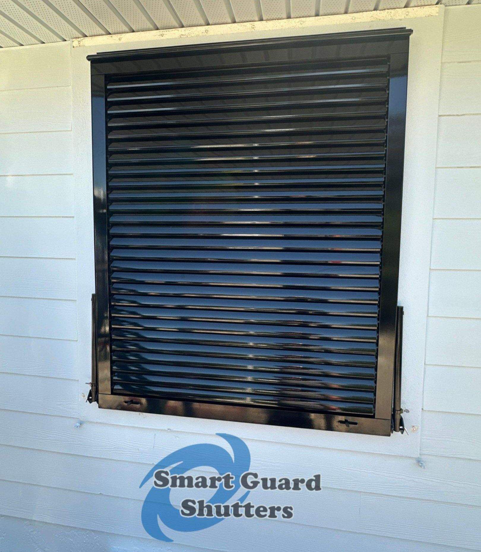Impact Bahama Shutters in Jet Black by Smart Guard Shutters