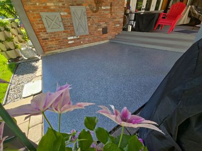 Patio Coating Transformation with Turquoise Hybrid Flake in Spokane