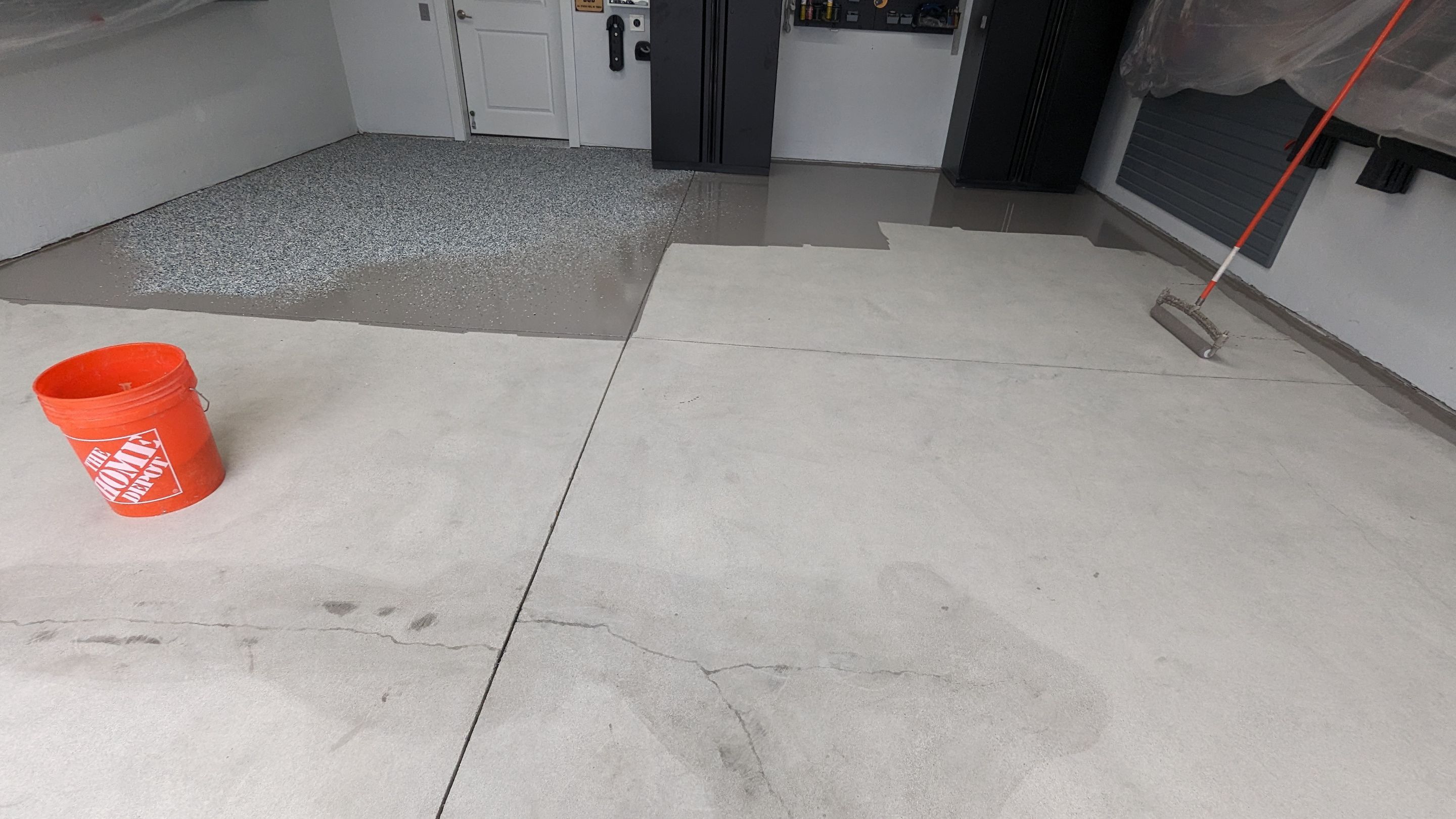 Garage Transformation using Custom domino w/ baby blue by Croc Coatings, LLC