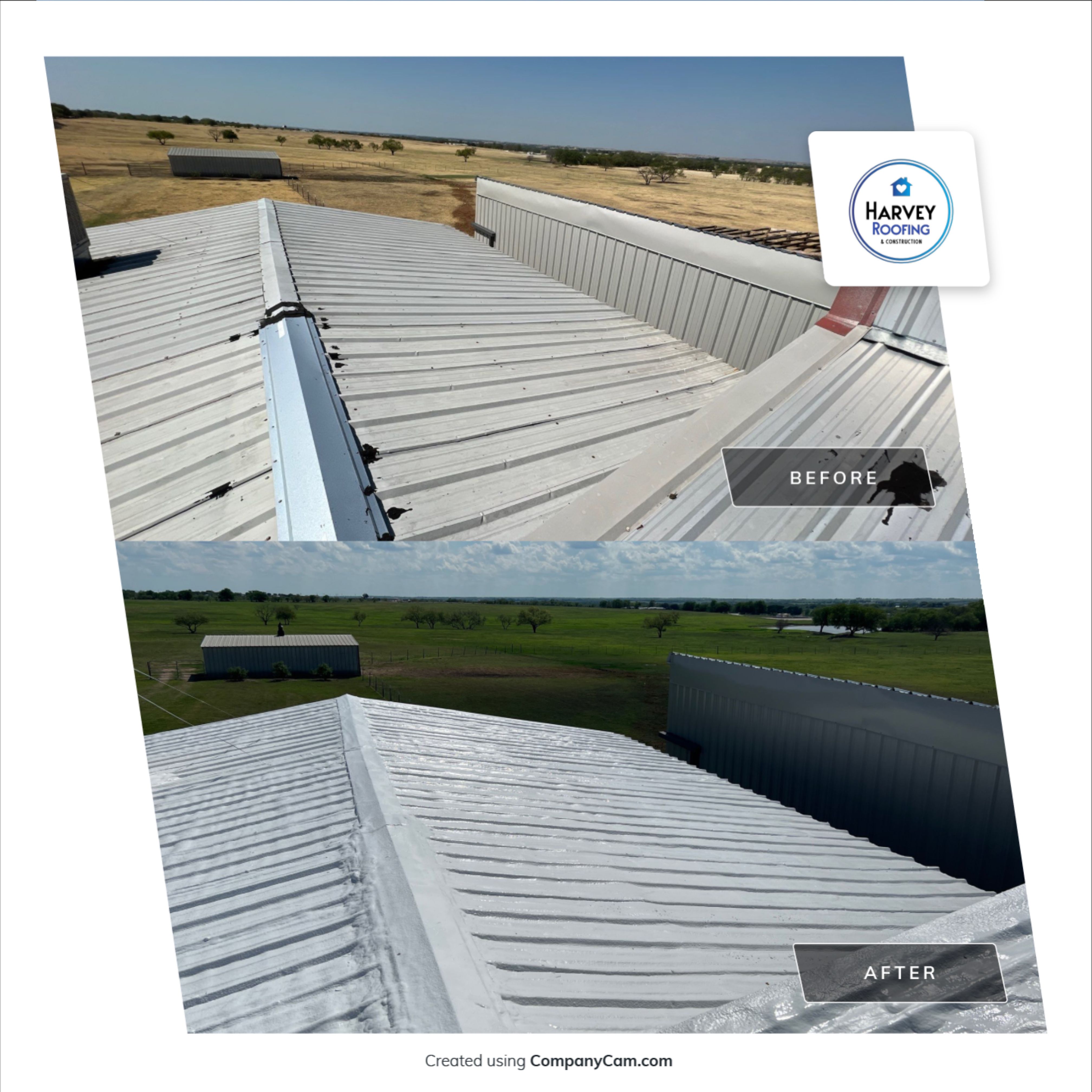 Commercial Roofing Repair using TRP #924 Eterna-Sil Premium Silicone Roof Coating by Harvey Roofing & Construction