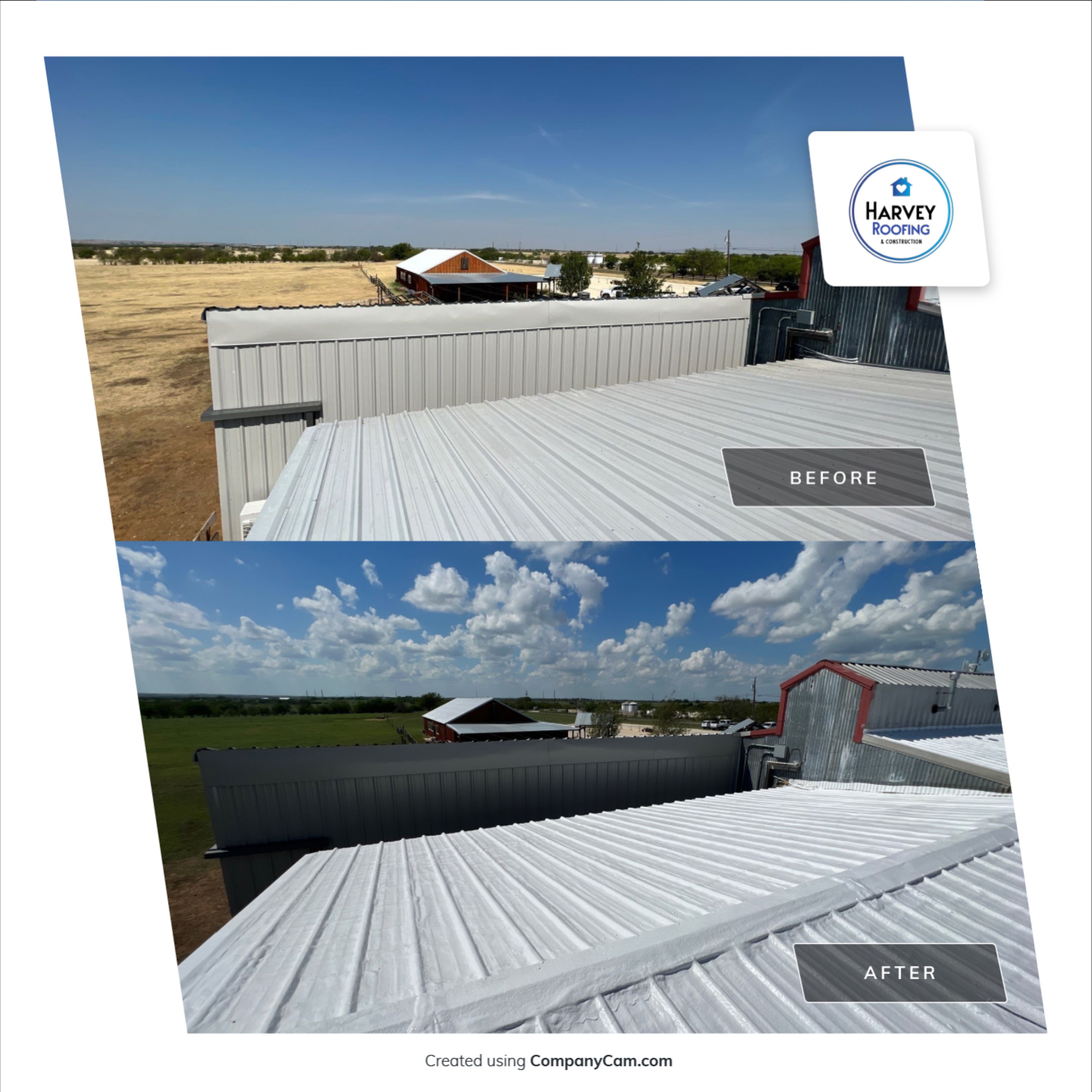 Commercial Roofing Repair using TRP #924 Eterna-Sil Premium Silicone Roof Coating by Harvey Roofing & Construction