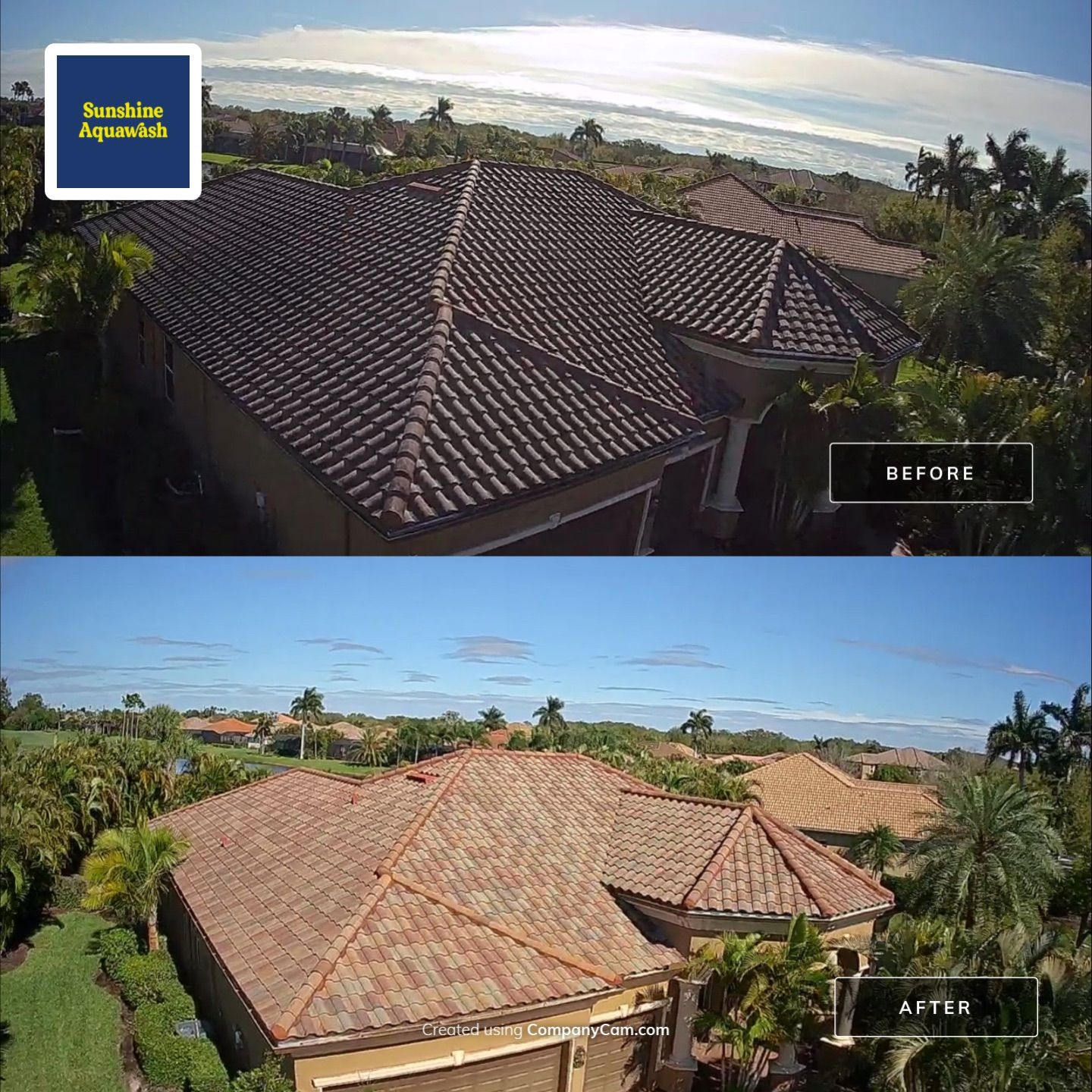 This project focused on a full gutter clean-out to restore proper water flow and prevent overflow issues.  Our scope of work included: 	•	Removing heavy leaf and pollen buildup from the gutter system 	•	Clearing out clogged sections along the rear gutters near the pool cage, where debris tends to accumulate more heavily 	•	Inspecting and cleaning the front gutter guards, which had several blocked areas restricting water flow 	•	Ensuring all downspouts and channels were flowing properly after service  Even with gutter guards installed, debris like pollen, shingle grit, and fine organic matter can still build up over time—especially in Florida’s environment. Regular maintenance helps prevent water damage, overflow, and staining on exterior surfaces.  Another thorough job completed by Sunshine AquaWash® – keeping homes protected from top to bottom. by Sunshine AquaWash