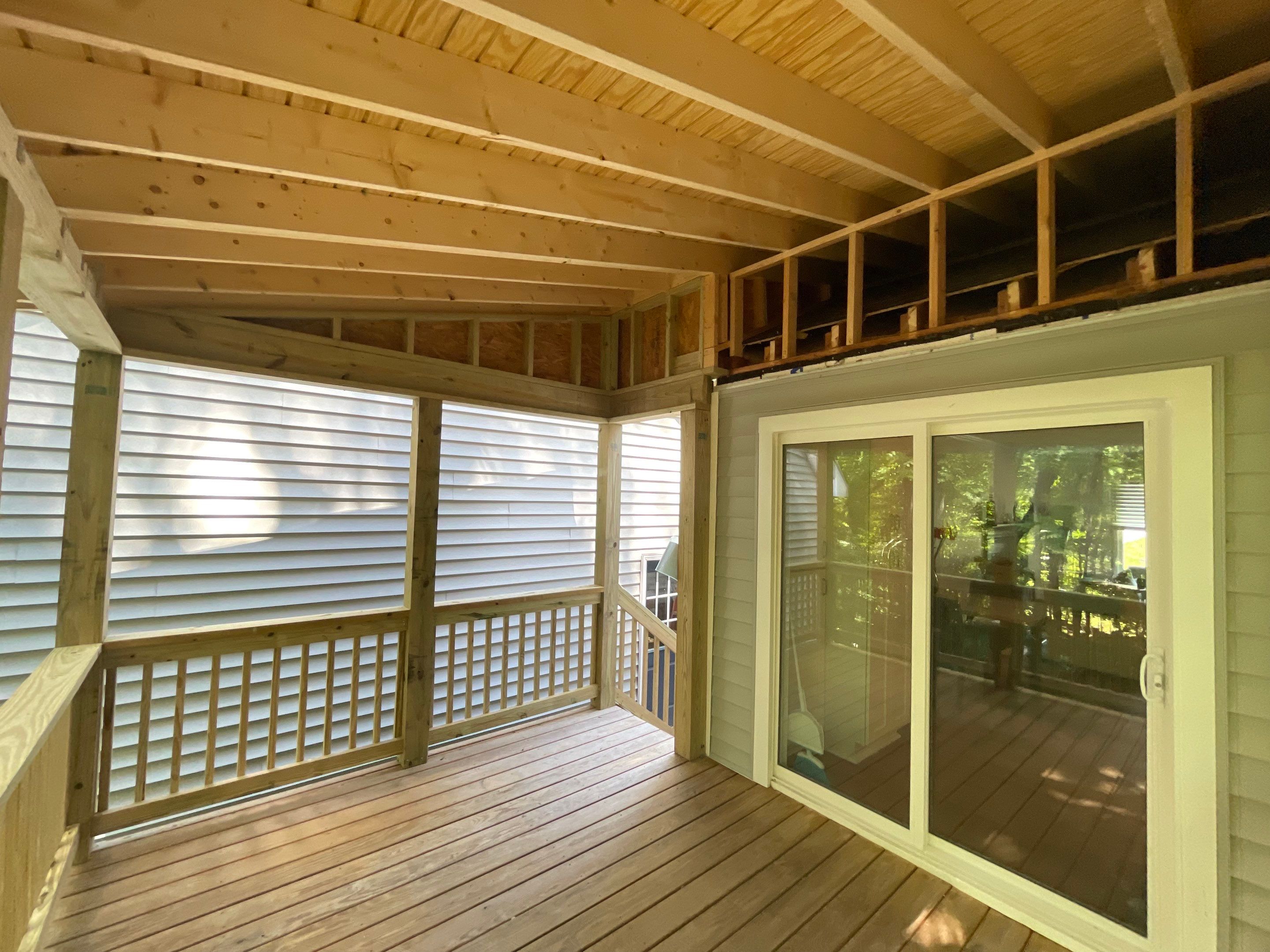 Elevated Screened Porch Installation with Tongue-and-Groove Ceiling in Wake Forest by The Remodeling Company