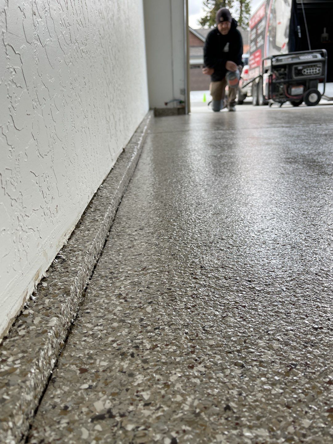 Garage Transformation using Pebble Beach by Croc Coatings, LLC