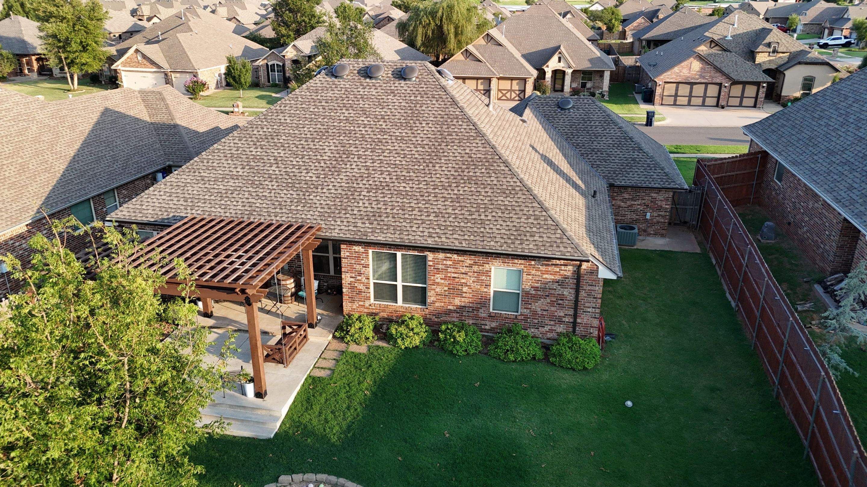 GAF Architectural Shingle Roof Replacement and Decking Repair in Mustang by 5Coat Roofing & Construction