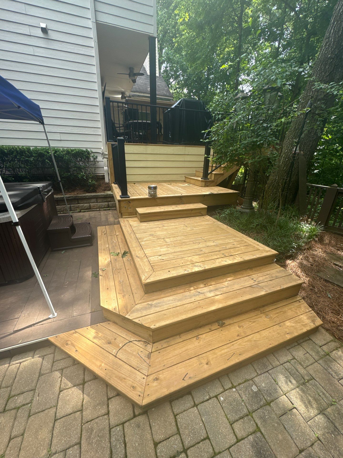 Multi-Level Wood Deck Staining and Restoration in Atlanta by Swift Home Renovations