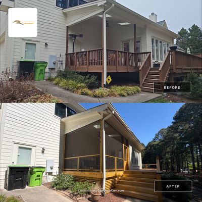 Deck Stain, Round Balusters & Screened Porch Transformation