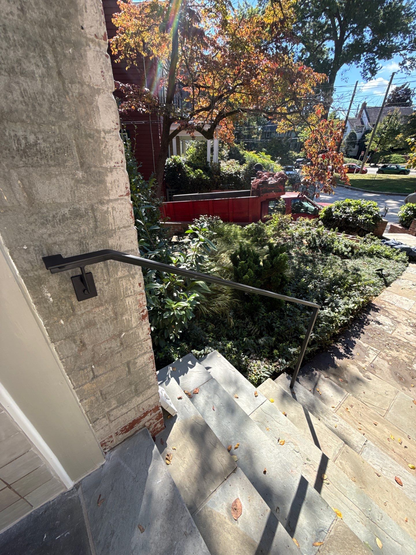 Custom Black Metal Handrail Installation for Chevy Chase Entryway Steps by Capitol Iron Works