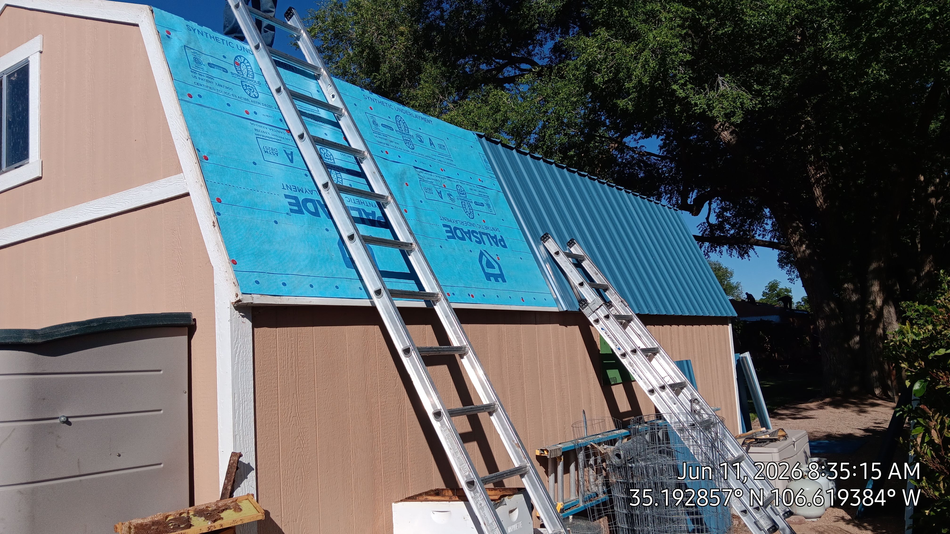 Hawaiian Blue metal Shed roof makeover in the North Valley by Doyle Roof Masters Inc
