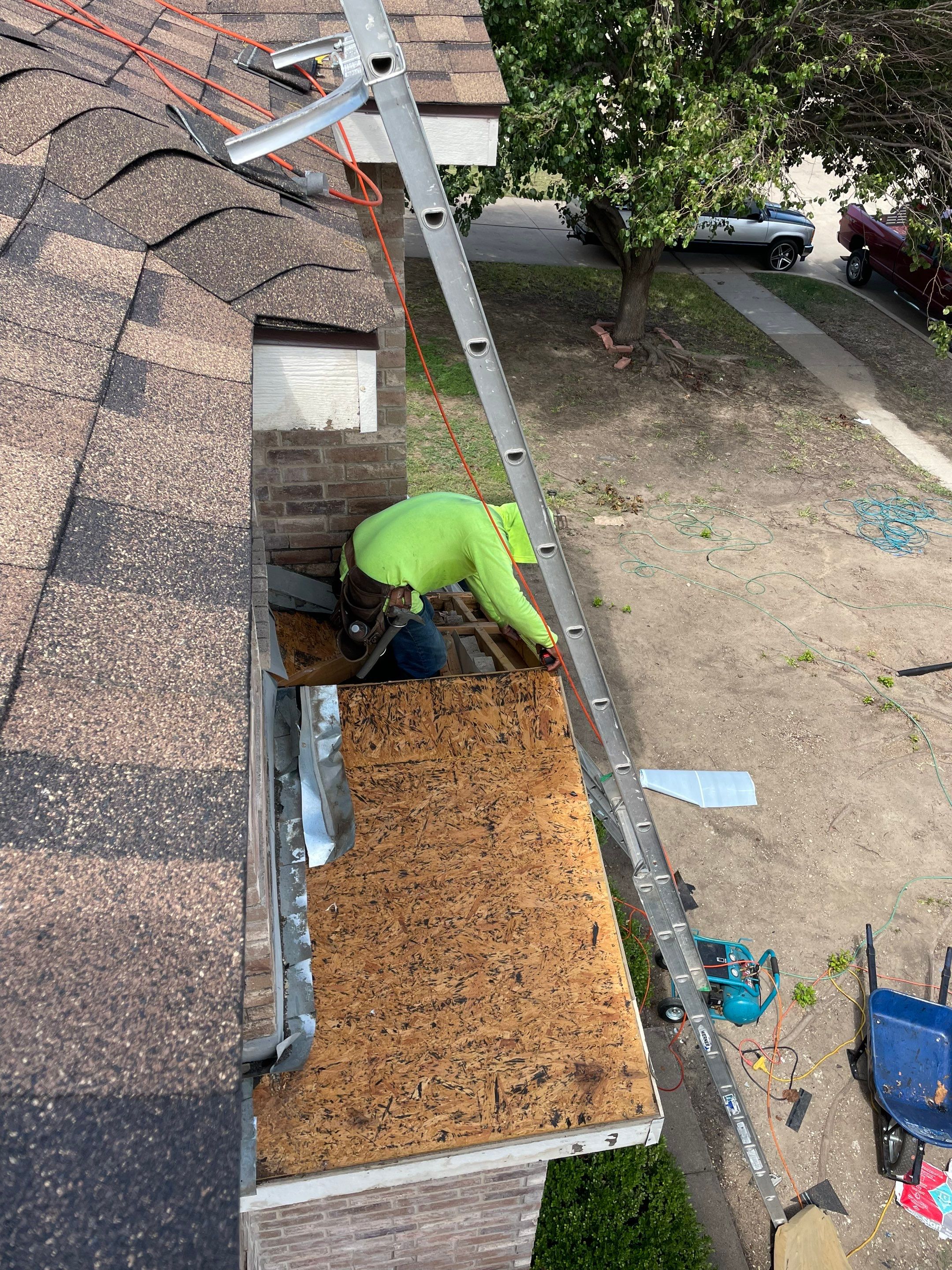 Full Roof Replacement, Chimney Rebuild and Interior Damage Replacement by First United Roofing & Construction