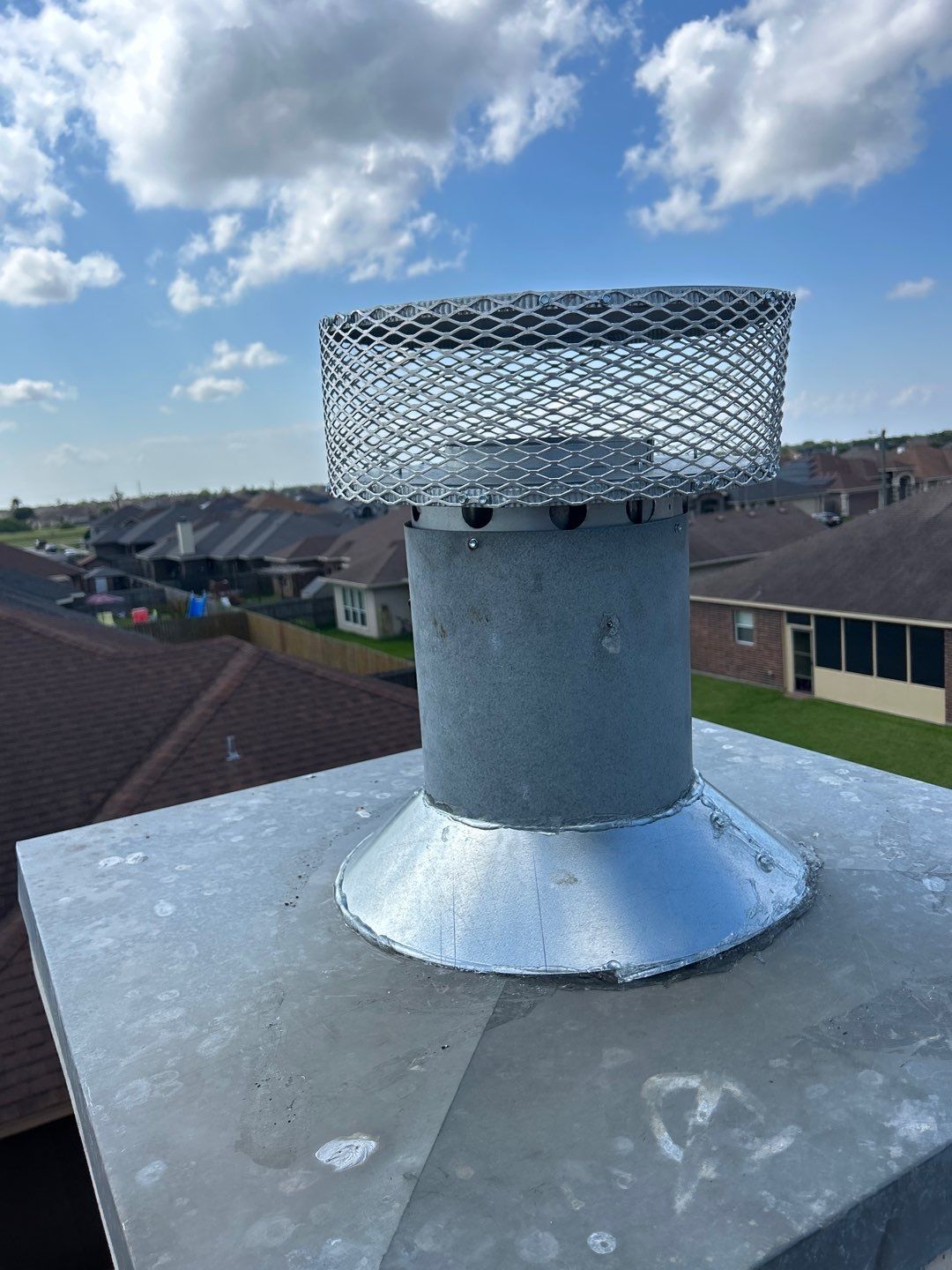Residential Roofing Repair using Custom Fabricated Metal Spark Arrestor and Roof Tune-Up by Lighthouse Roofing
