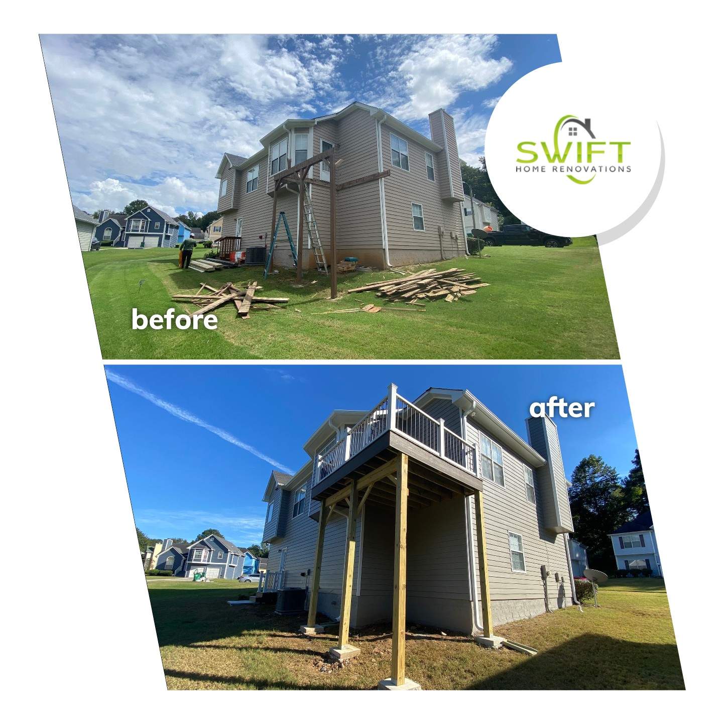 Elevated Wood Deck and Composite Step Replacement in Ellenwood by Swift Home Renovations