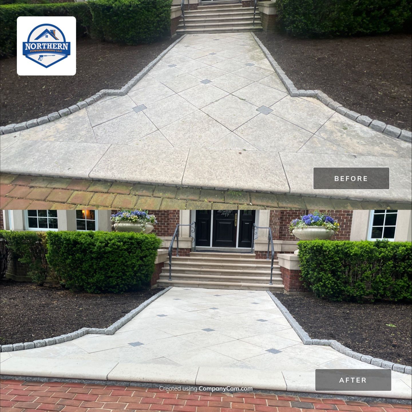 Brick paver clean, sand and seal.  using Algaecide, soft wash soap by Northern Power Washing LLC.
