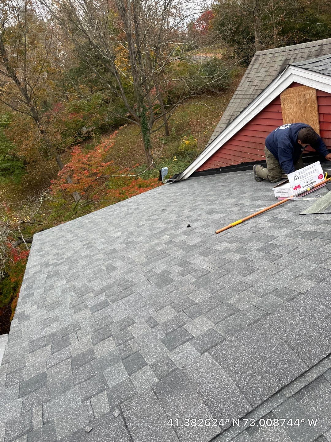Residential Roofing Installation using Owens Corning TruDefinition Duration AR - Estate Gray & White Double 4 Siding by A Plus Exterior