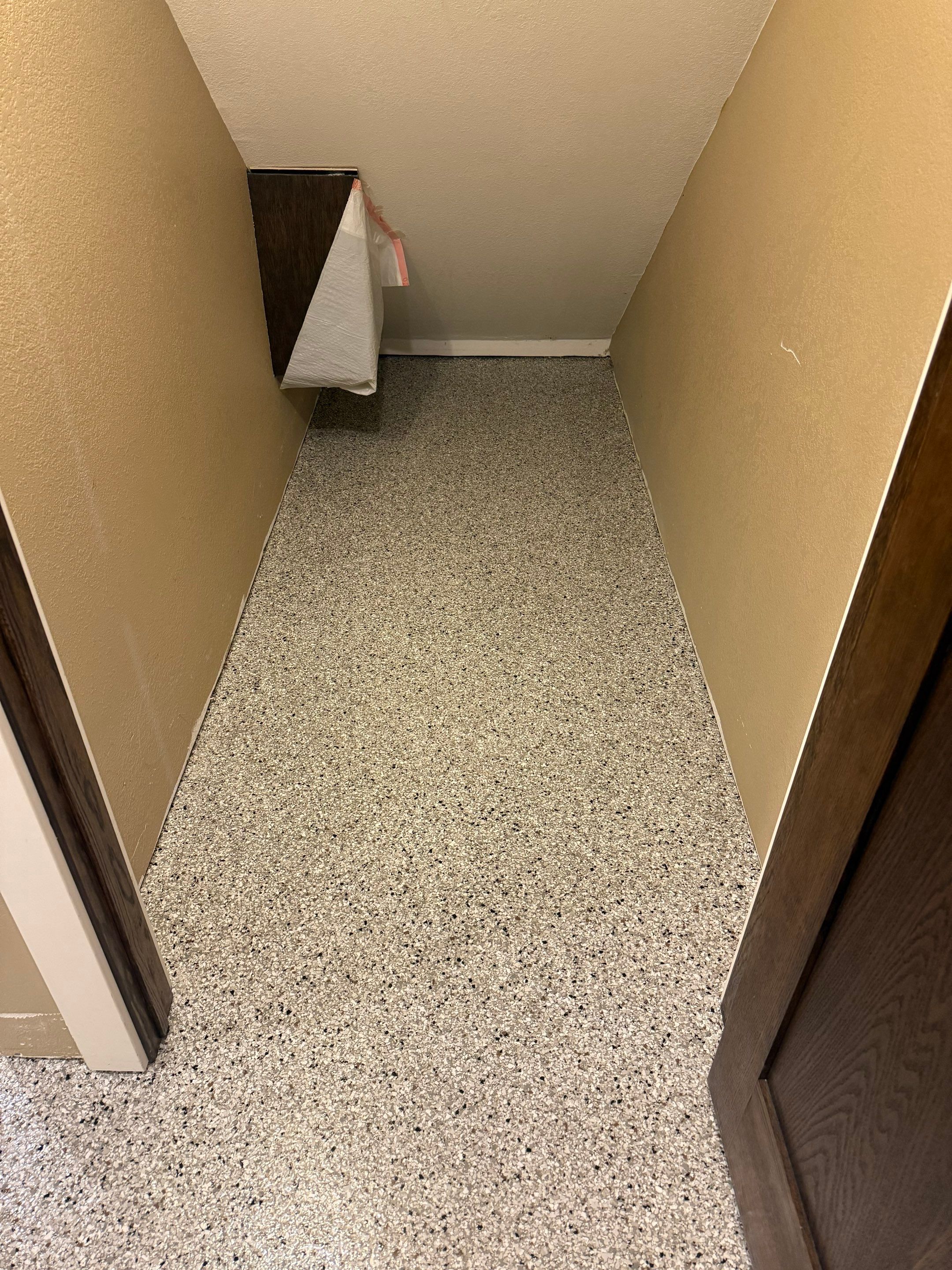 Decorative Flake Concrete Floor Coating for Larchwood Basement by Select Painting, Coatings & Garage Cabinets