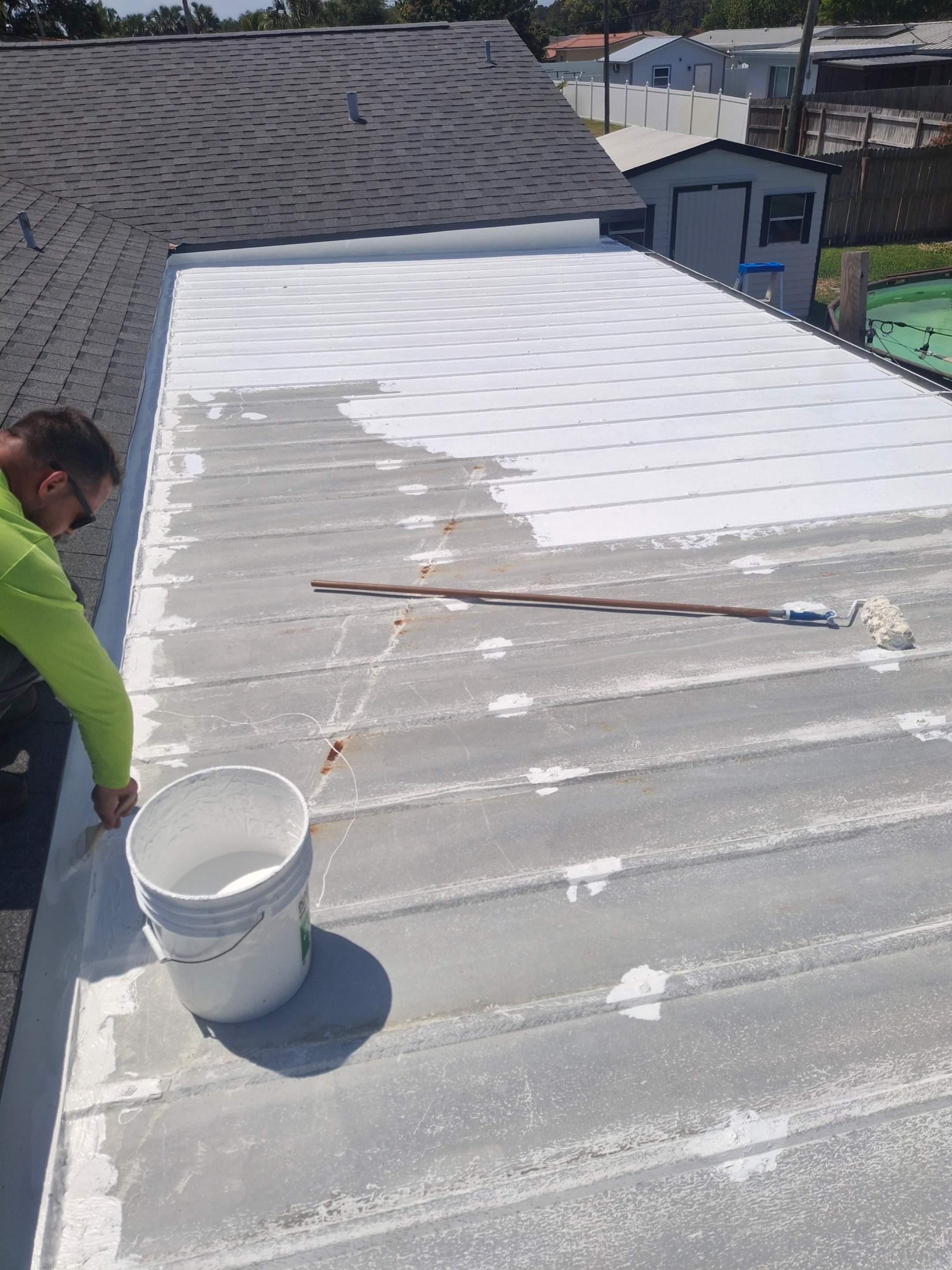 Aluminum Roof Sealing and Protective Liquid Coating in Melbourne by Florida Roofing and Renovations Inc.