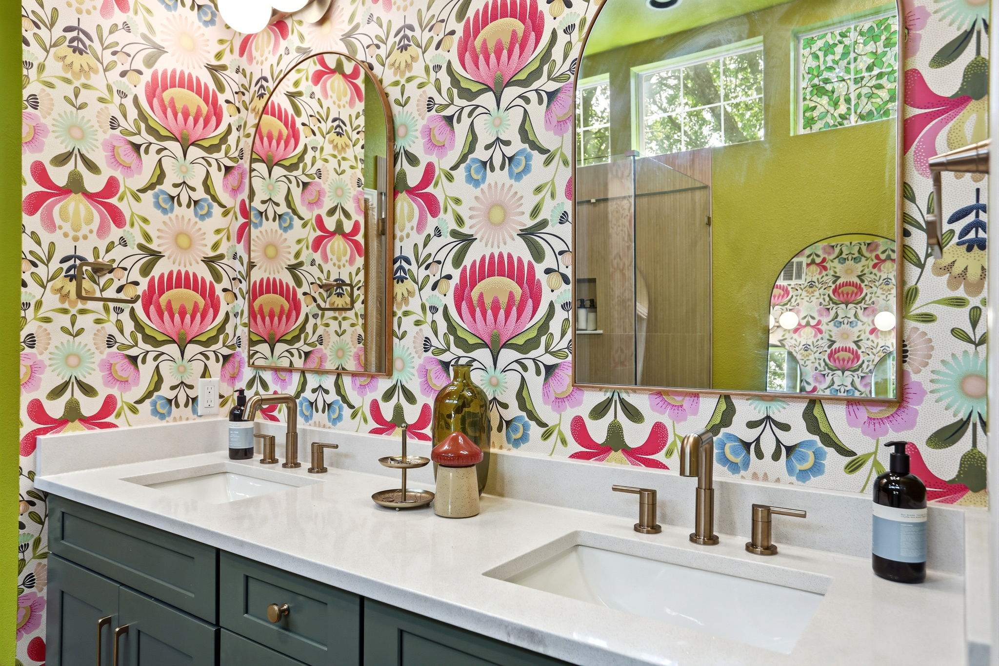 Bold & Colorful Bathroom Remodel | Custom Shower & Statement Wallpaper | San Antonio by Legacy Bath and Kitchen