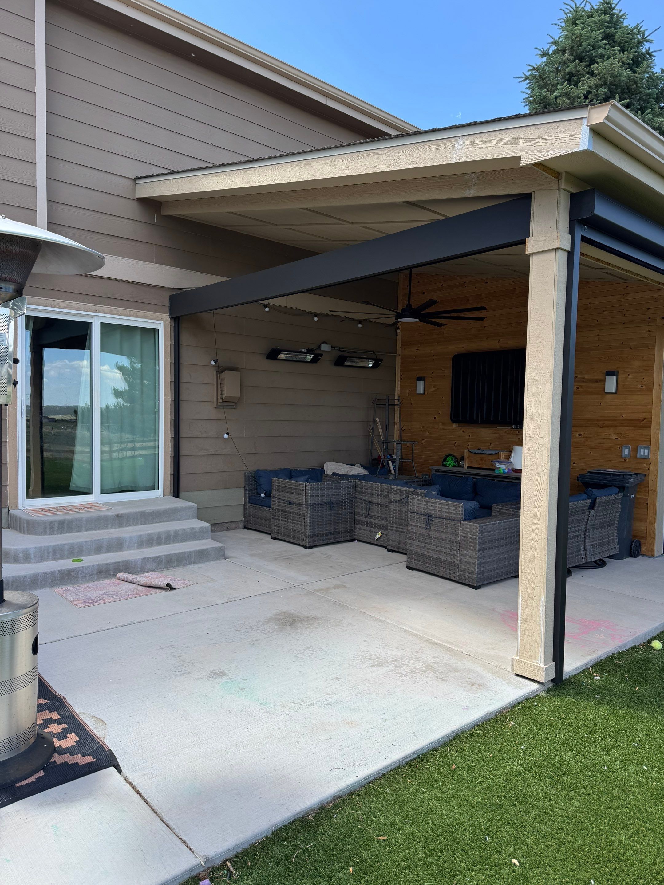 Motorized MagnaTrack Privacy Screen Installation on Castle Rock Patio by Outdoor Solutions Colorado