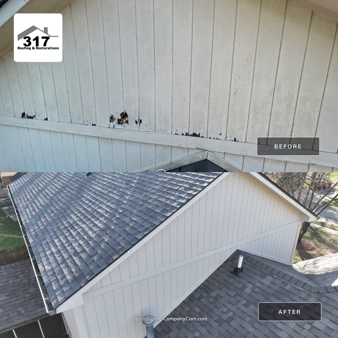 Seabreeze Roof Replacement, Exterior Siding and trim repairs and paint by 317 Roofing & Restorations