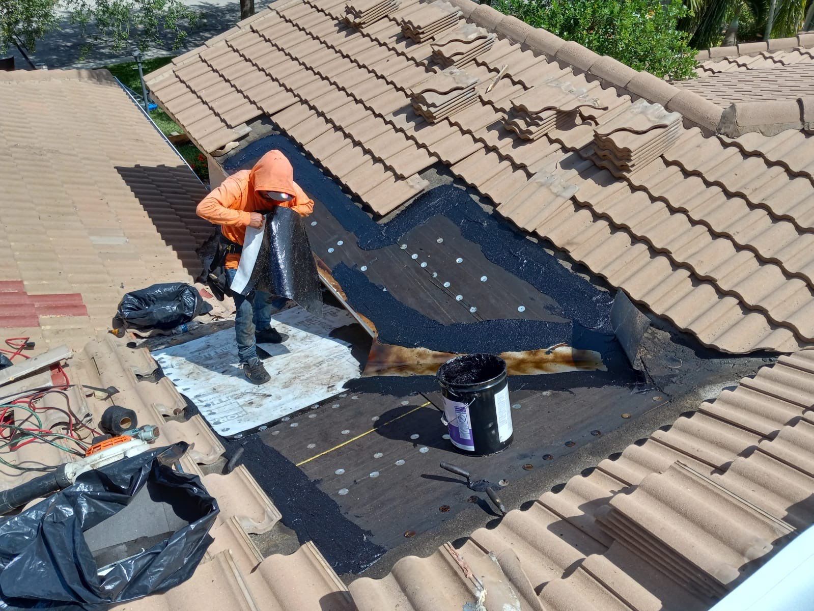 Concrete Tile Roof Leak Repair and Wood Decking Replacement in Parkland by Aastro Roofing