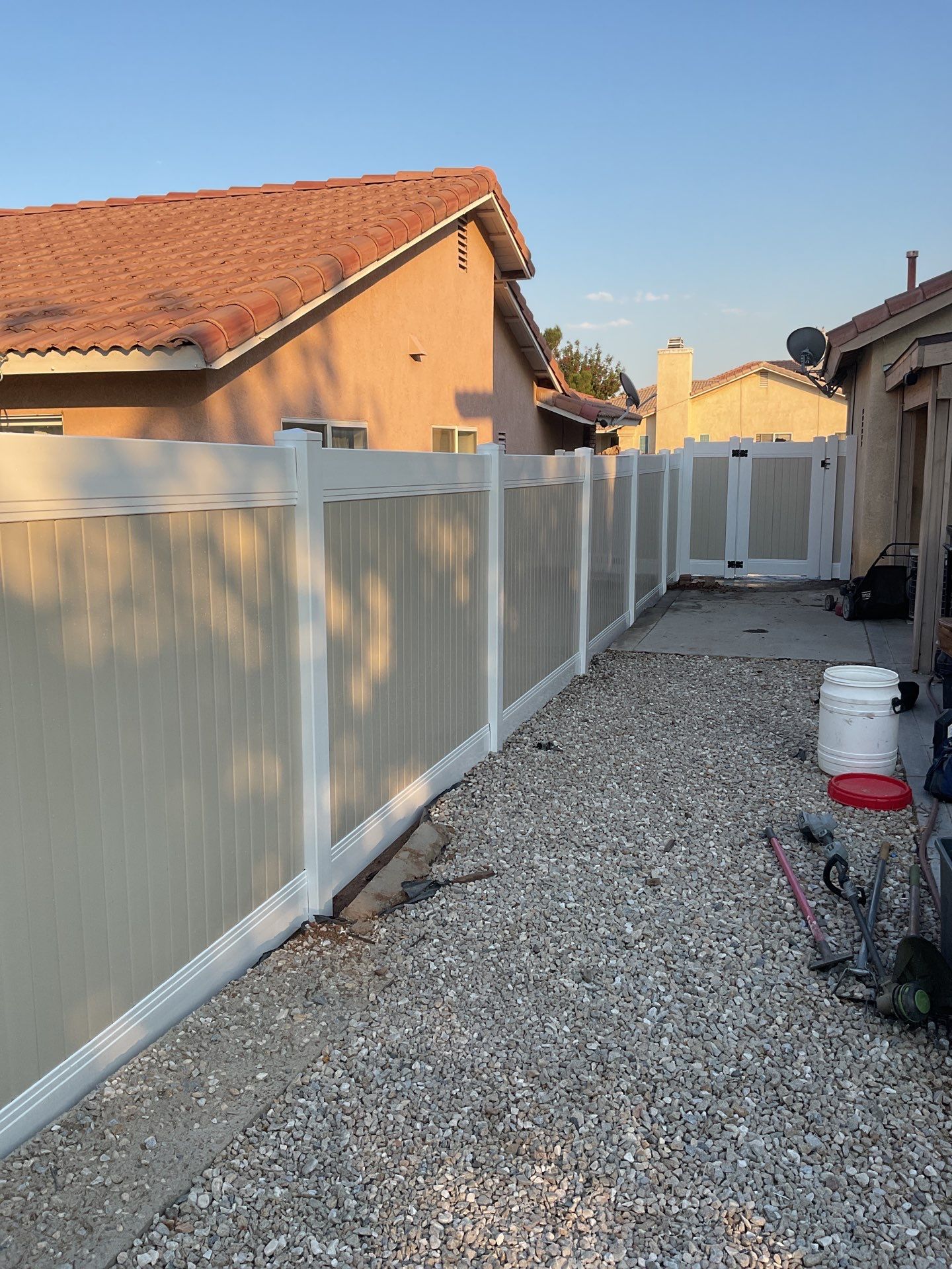 6ft White and Tan Privacy Vinyl  by Fence Guys Inc. 