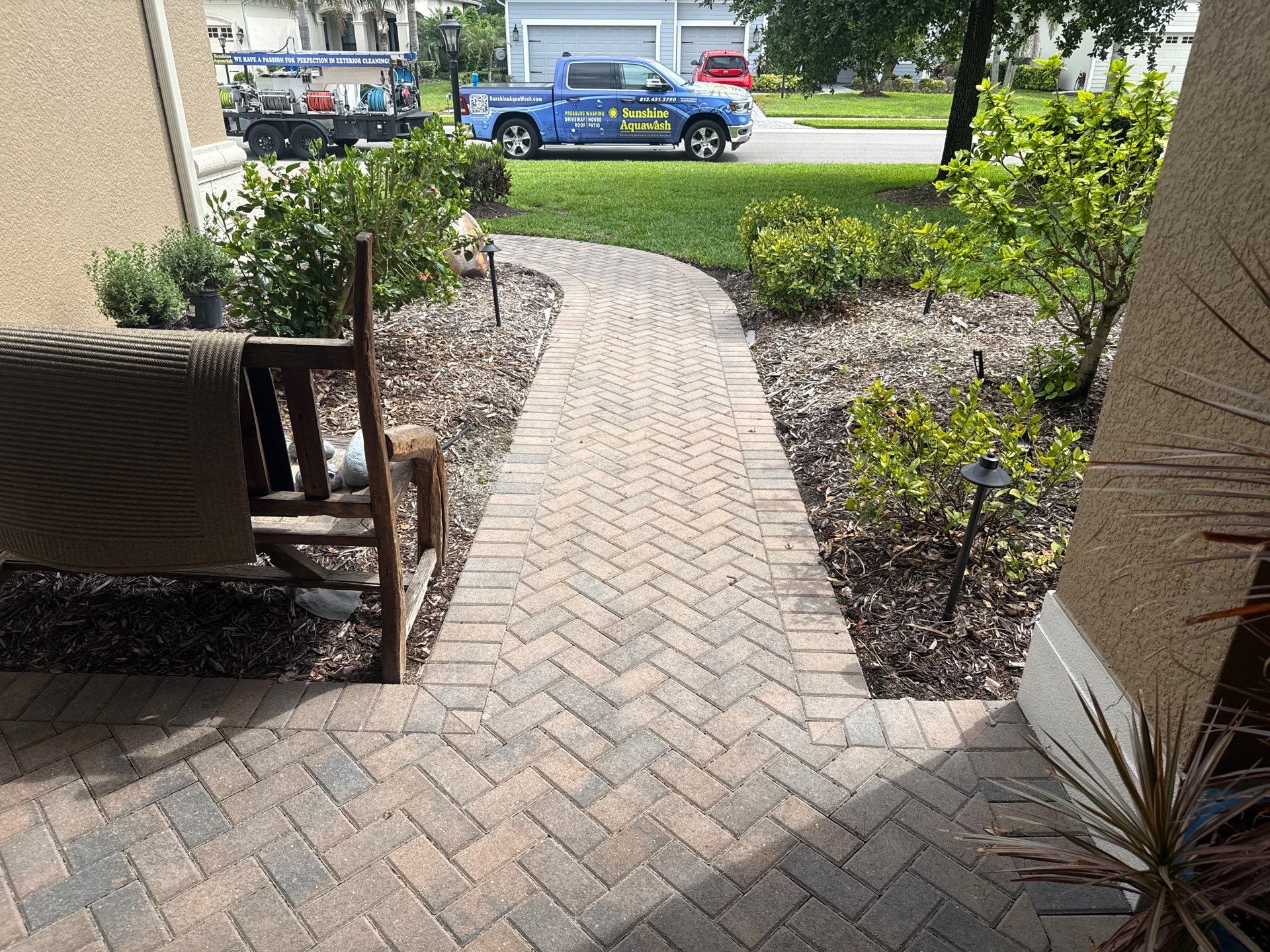 Paver Driveway & Entryway Cleaning in River Wind – Bradenton, FL by Sunshine AquaWash