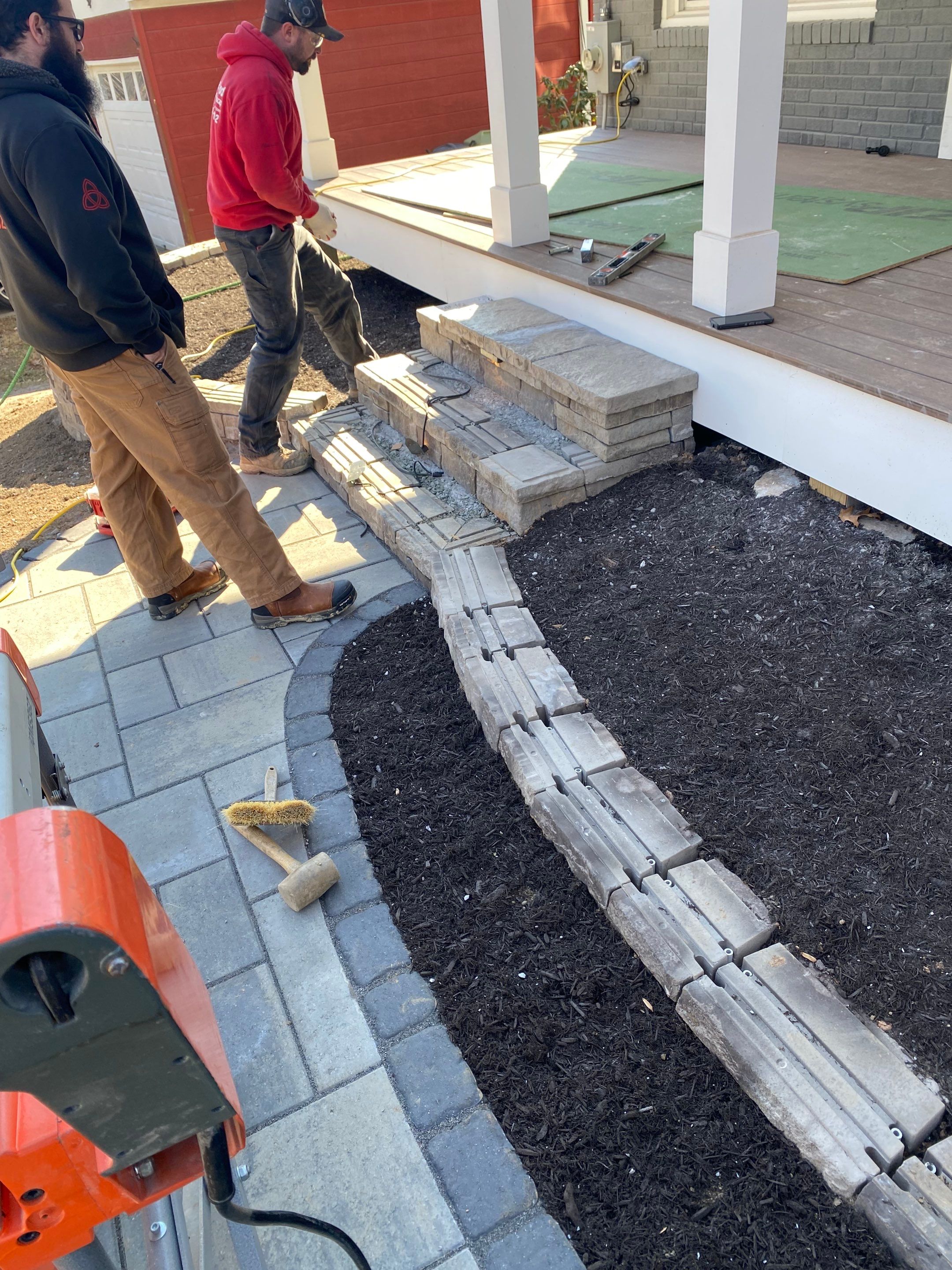 Retaining wall, walkway, small patio and landscape install by The Smet Companies, LLC