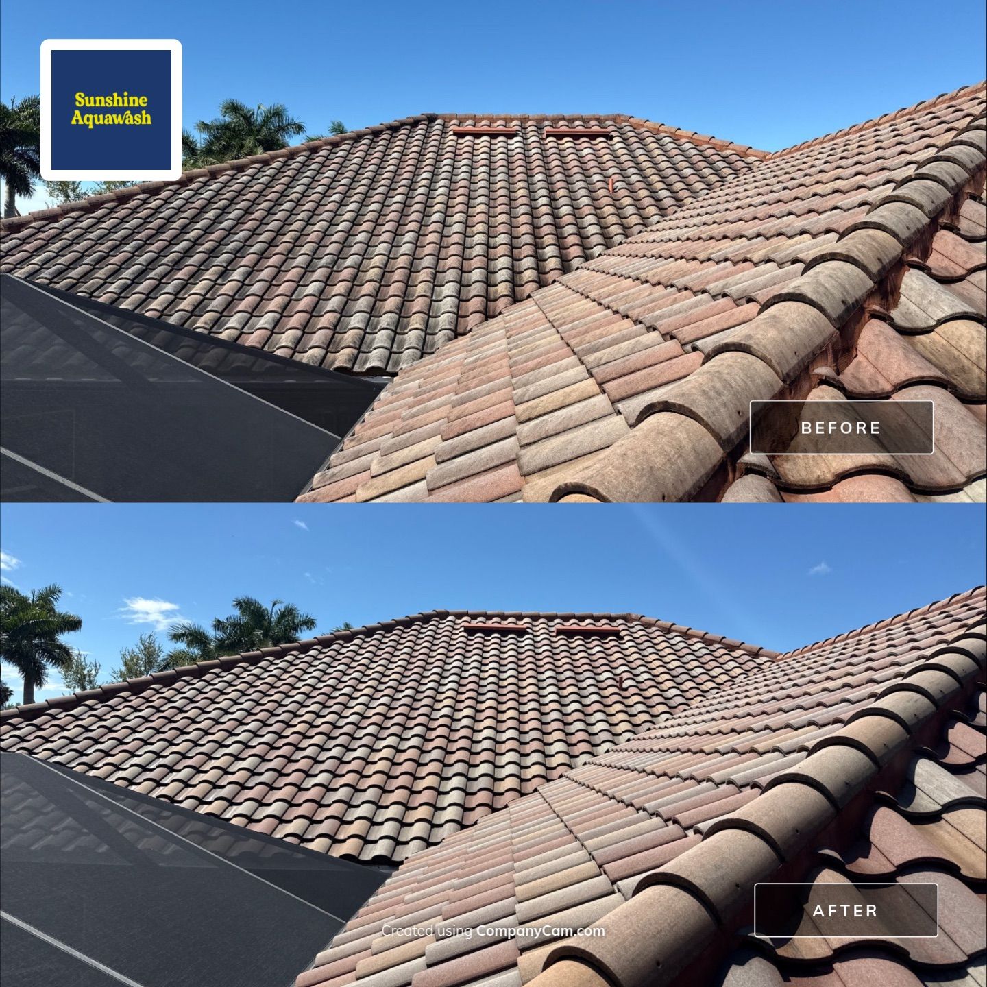 This project focused on a full gutter clean-out to restore proper water flow and prevent overflow issues.  Our scope of work included: 	•	Removing heavy leaf and pollen buildup from the gutter system 	•	Clearing out clogged sections along the rear gutters near the pool cage, where debris tends to accumulate more heavily 	•	Inspecting and cleaning the front gutter guards, which had several blocked areas restricting water flow 	•	Ensuring all downspouts and channels were flowing properly after service  Even with gutter guards installed, debris like pollen, shingle grit, and fine organic matter can still build up over time—especially in Florida’s environment. Regular maintenance helps prevent water damage, overflow, and staining on exterior surfaces.  Another thorough job completed by Sunshine AquaWash® – keeping homes protected from top to bottom. by Sunshine AquaWash