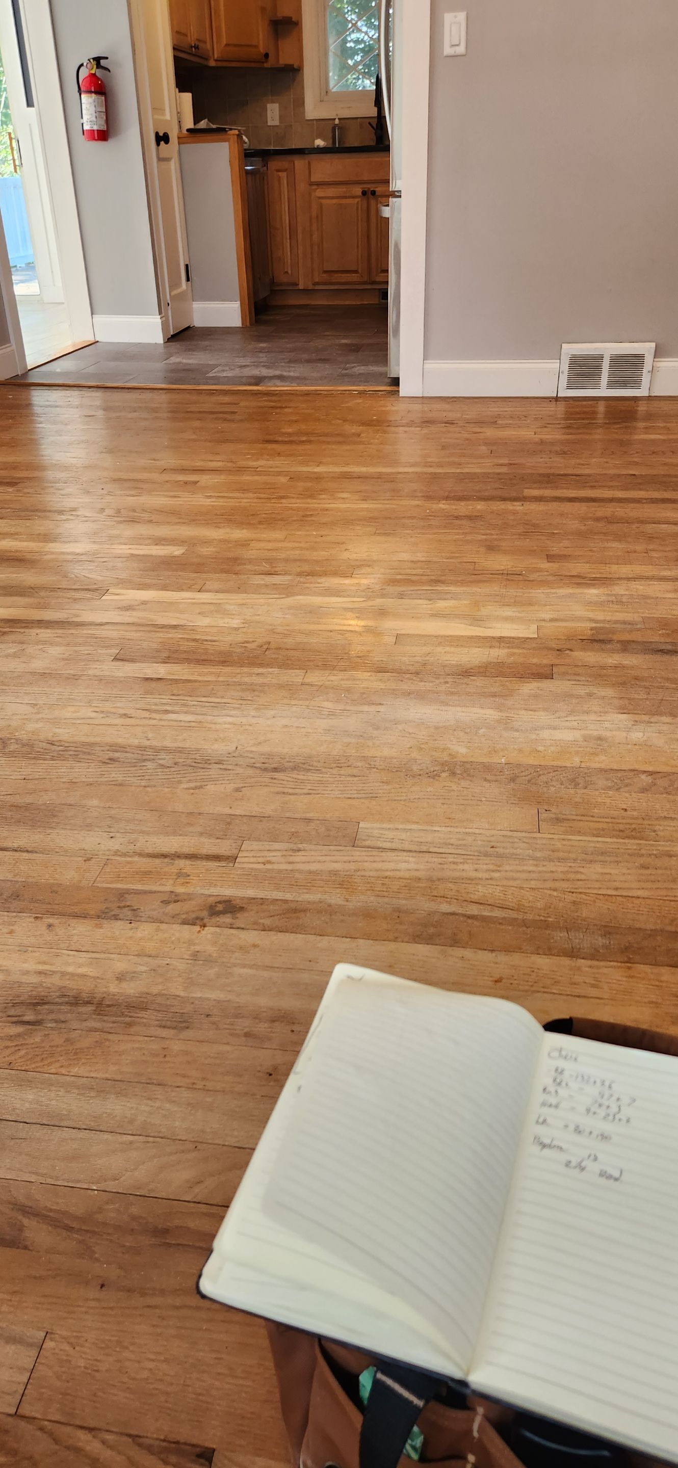Sand & Refinish Red Oak with Duraseal Jacobean and Bona Mega Satin Finish using Dureaseal Jacobean and Bona Mega by Footprints Floors Morristown