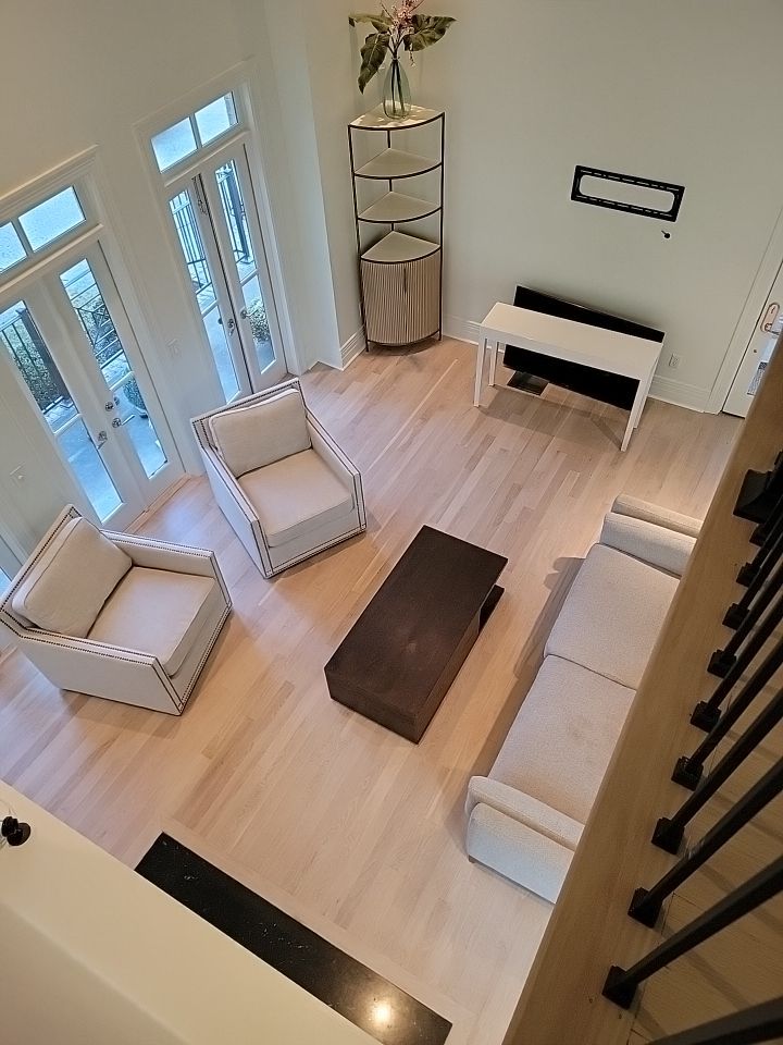 From dark to light, the results are stunning! Beautiful white oak refinish with Country White stain by Footprints Floors of Nashville