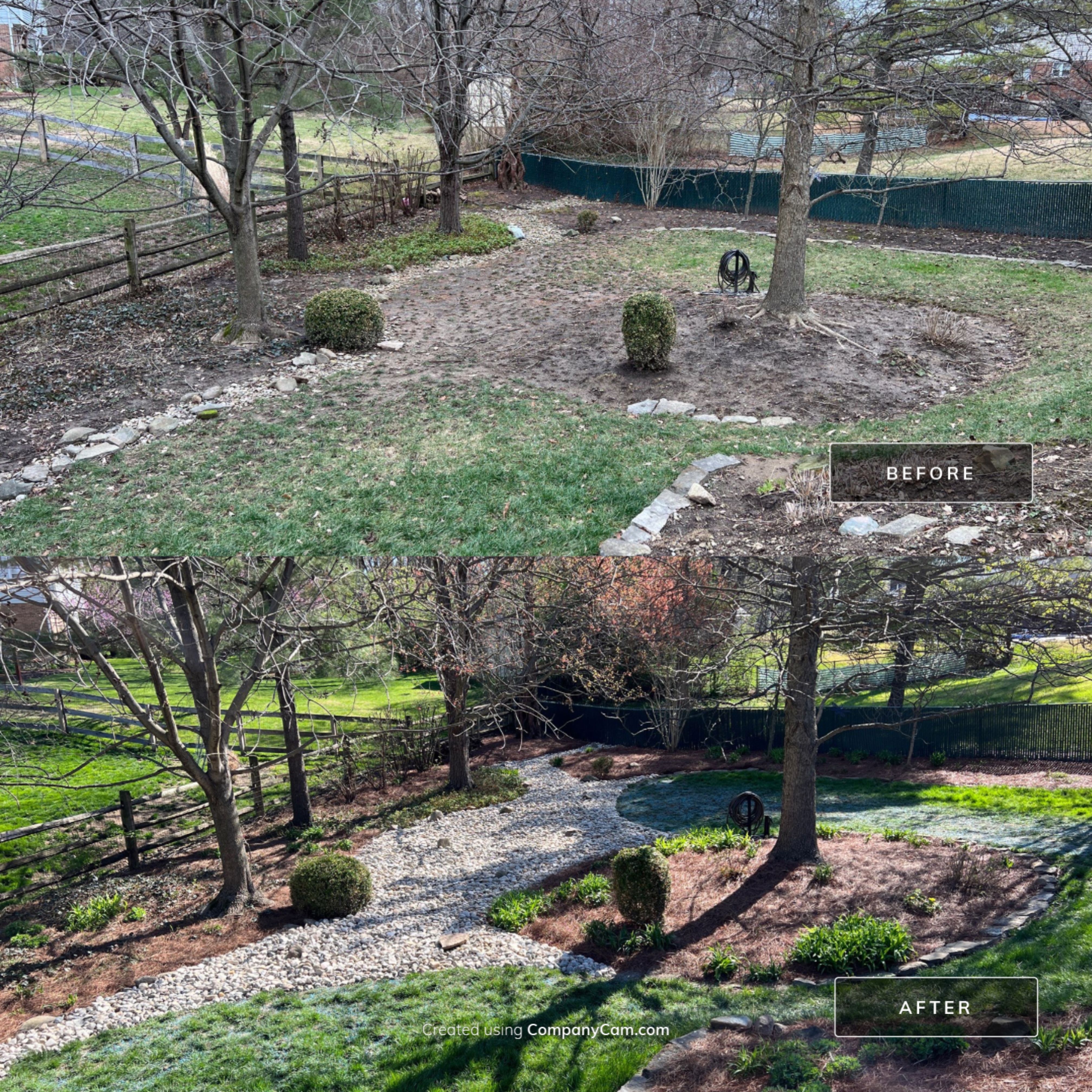 Gravel Creek Bed Installation and Paver Overlay Repair by Reisenberg’s Lawn & Landscape, LLC