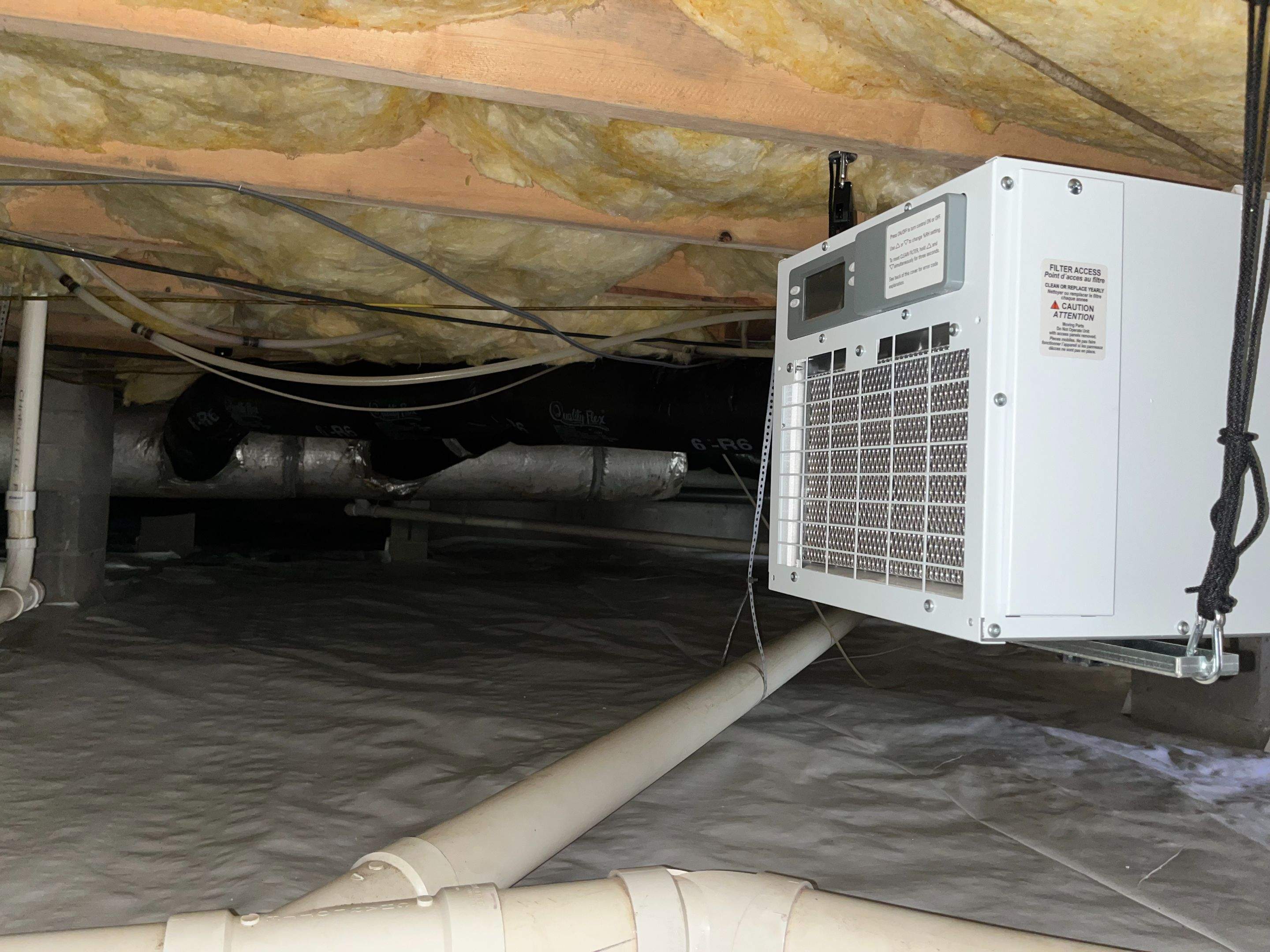 Dehumidifier and Moisture Barrier Install using 14Mil Moisture Barrier by Impact Crawlspace