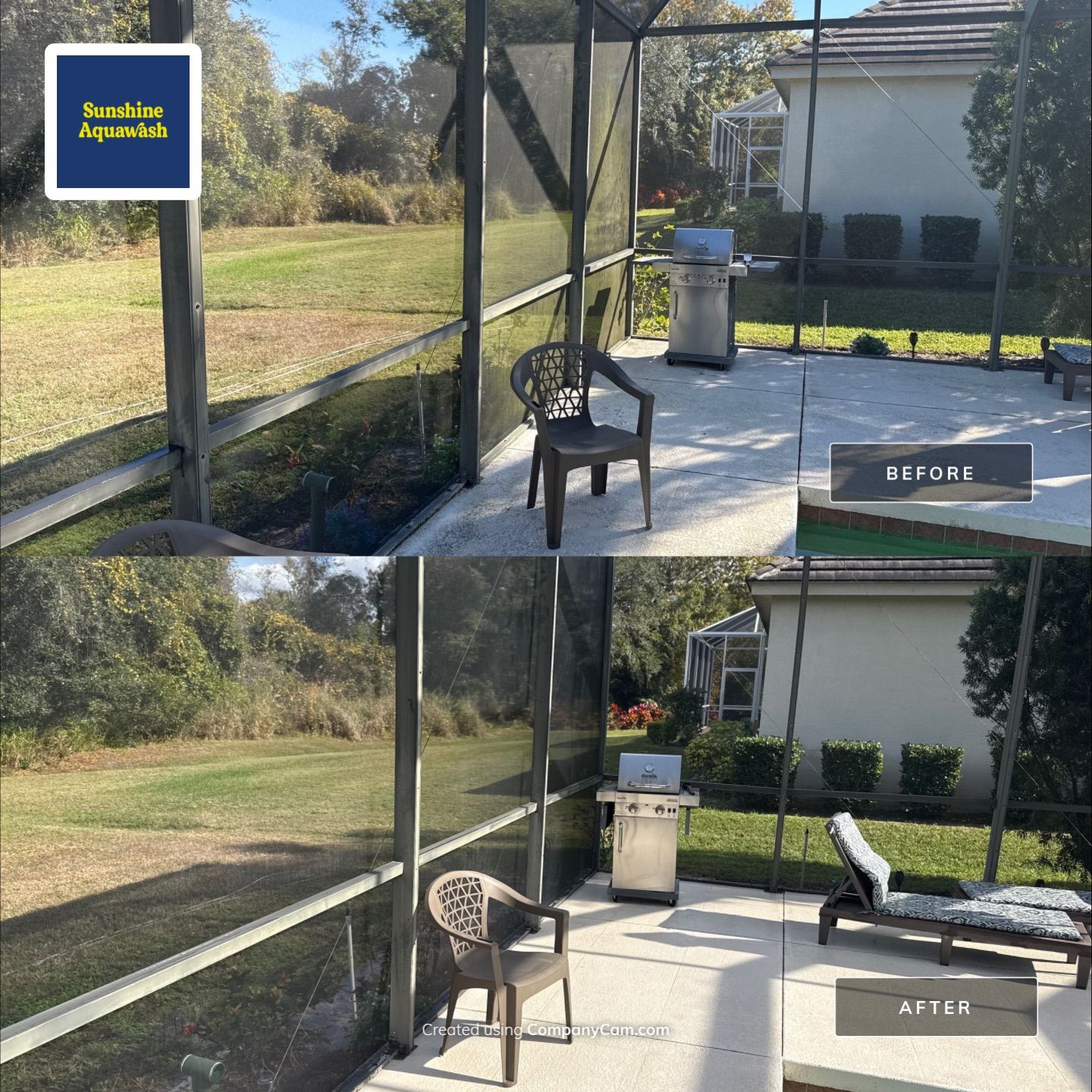 Painted Pool Deck, Lanai & Pool Cage Cleaning in River Club South – Bradenton, FL by Sunshine AquaWash